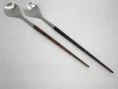 Danish Mid-Century Modern Teak and Stainless Steel Salad Tongs