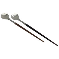 Danish Mid-Century Modern Teak and Stainless Steel Salad Tongs