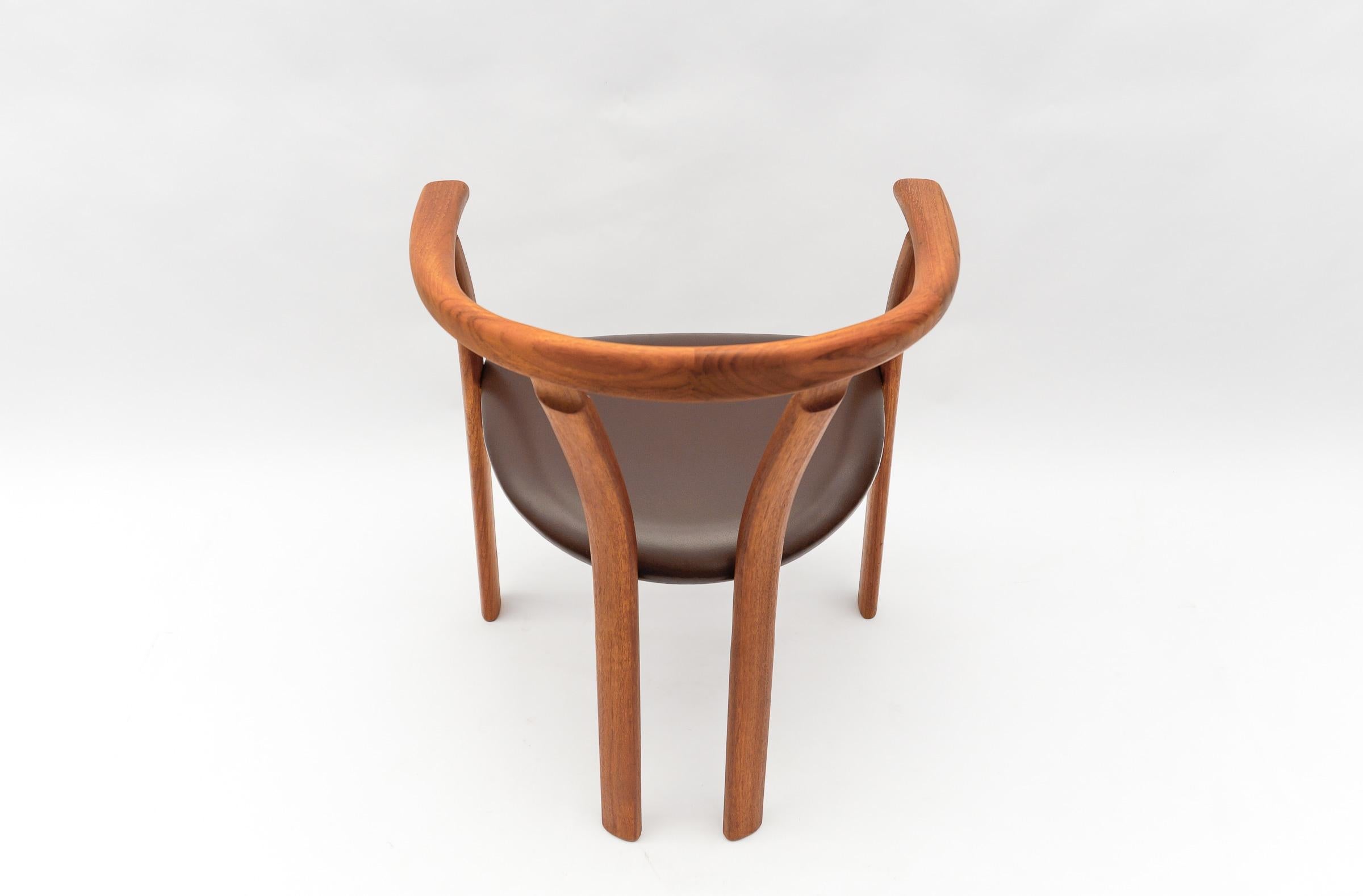 Leather Danish Mid Century Modern Teak Armrest Desk Chair, 1960s For Sale