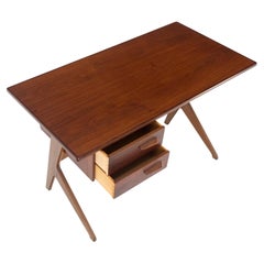 Danish Mid-Century Modern Teak Asymmetrical Z Shape Base Low Profile Desk Mint!