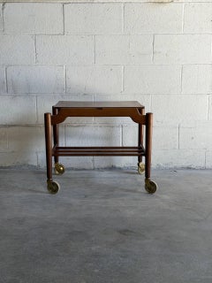 Danish Mid Century Modern Teak Bar Cart Serving Trolley Rolling Table on Casters