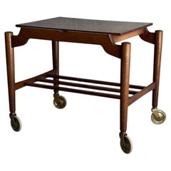 Danish Mid Century Modern Teak Bar Cart Serving Trolley Rolling Table on Casters
