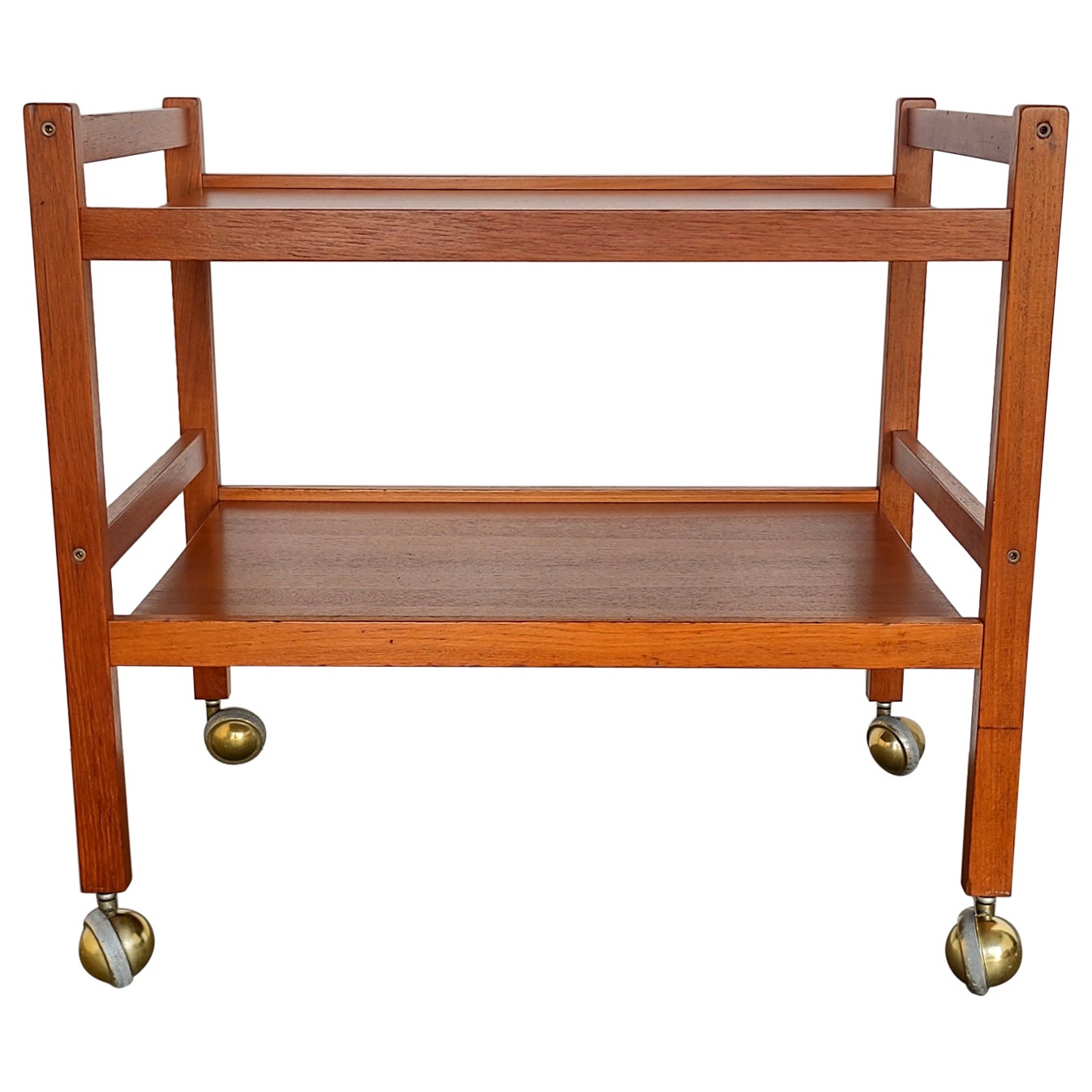 Danish Mid-Century Modern Teak Bar Cart with Brass Casters by Brdr Furbo