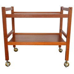 Danish Mid-Century Modern Teak Bar Cart with Brass Casters by Brdr Furbo