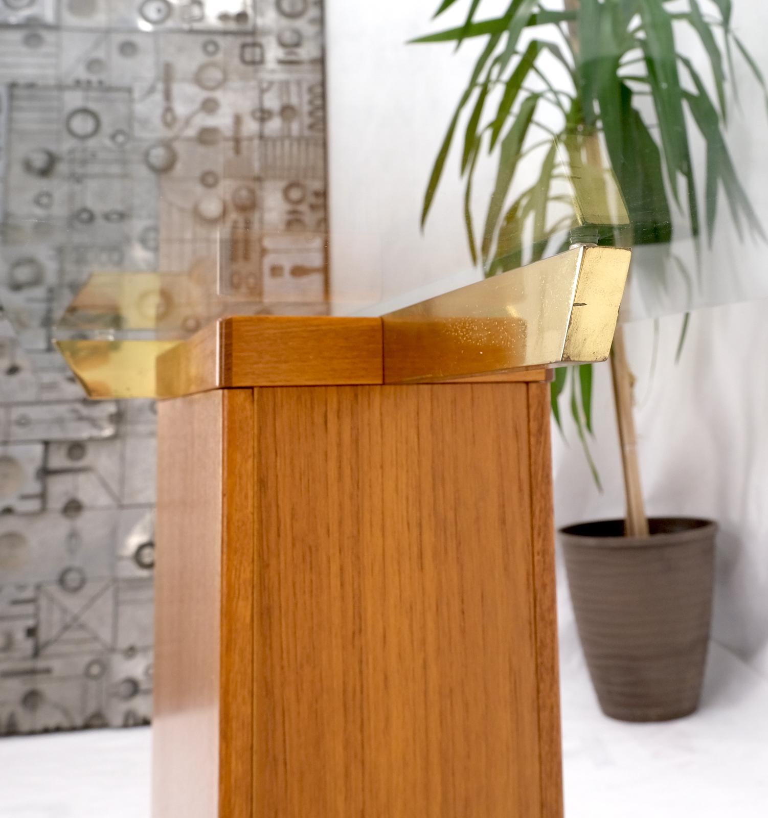 Danish Mid-Century Modern Teak Brass Glass Top Pedestal Base Console Sofa Table For Sale 8