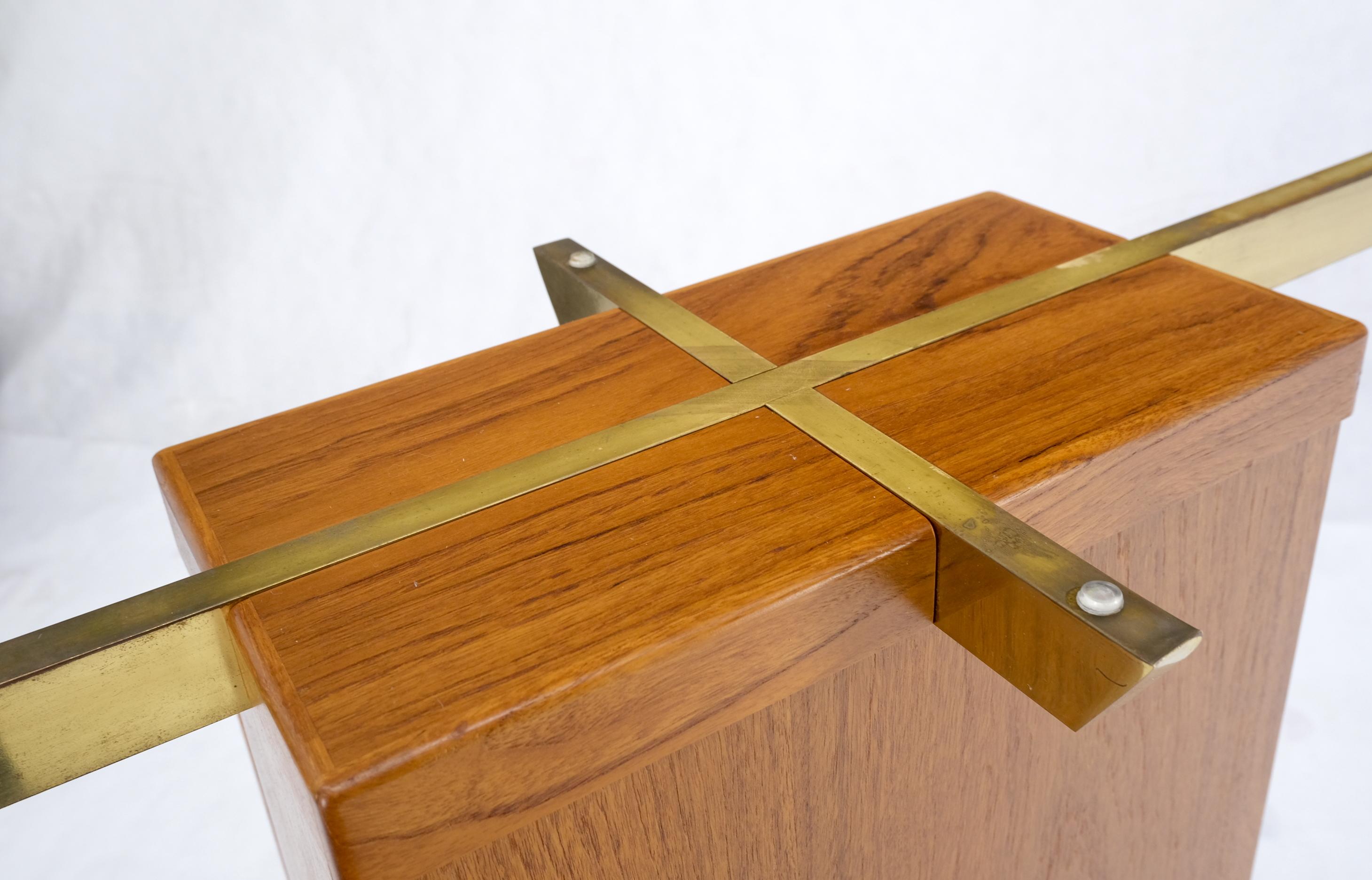 Danish Mid-Century Modern Teak Brass Glass Top Pedestal Base Console Sofa Table For Sale 11