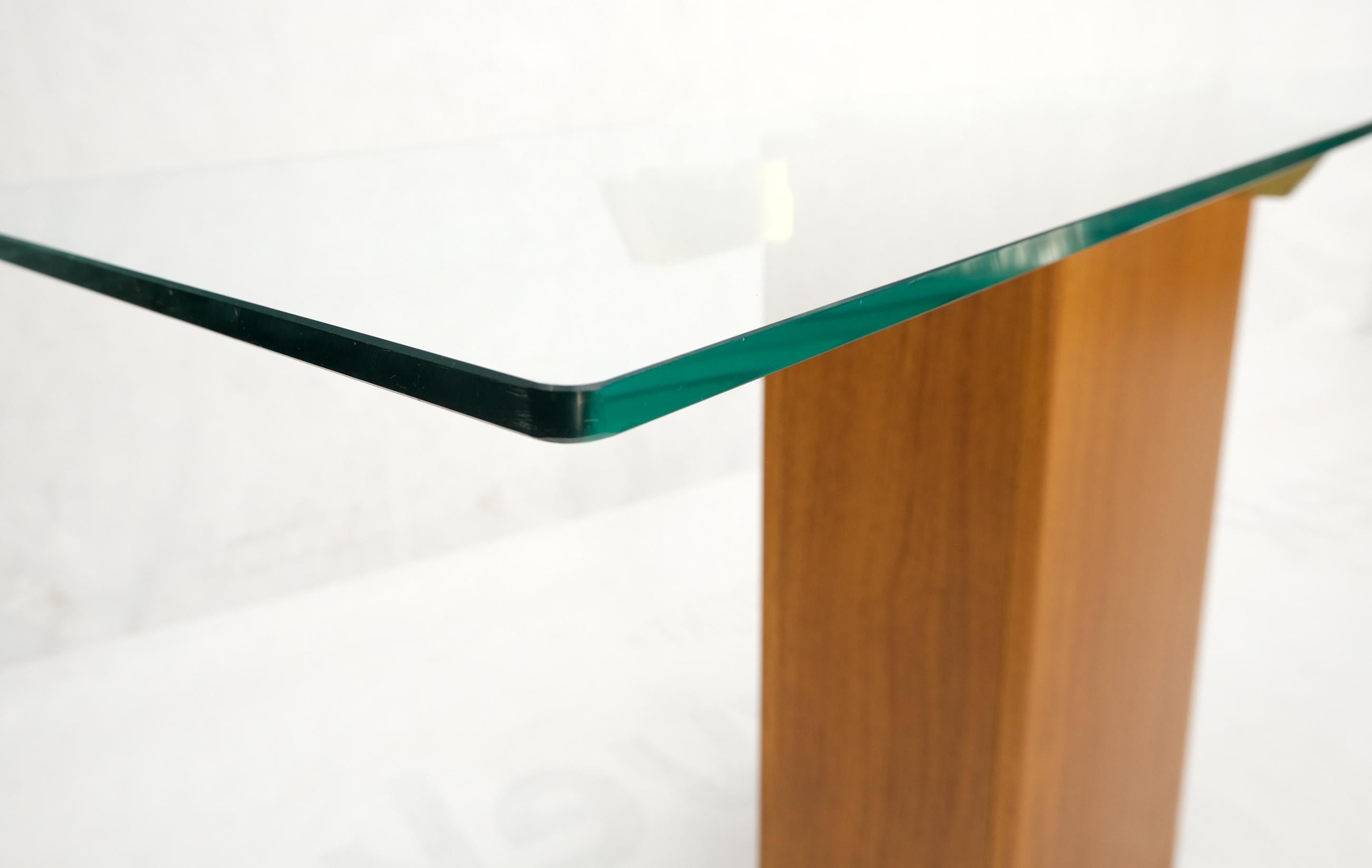 Danish Mid-Century Modern Teak Brass Glass Top Pedestal Base Console Sofa Table For Sale 4