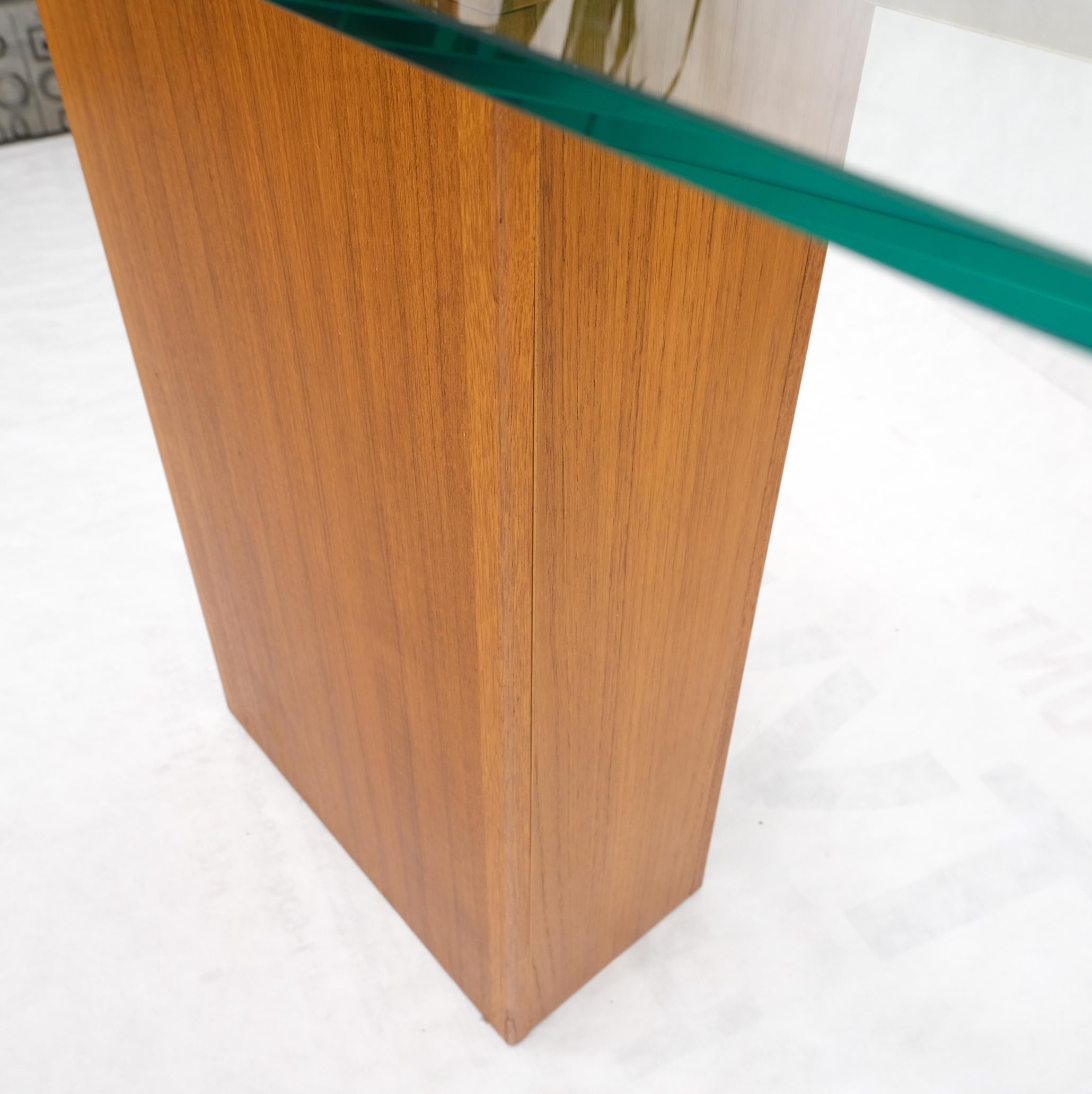 Danish Mid-Century Modern Teak Brass Glass Top Pedestal Base Console Sofa Table For Sale 5