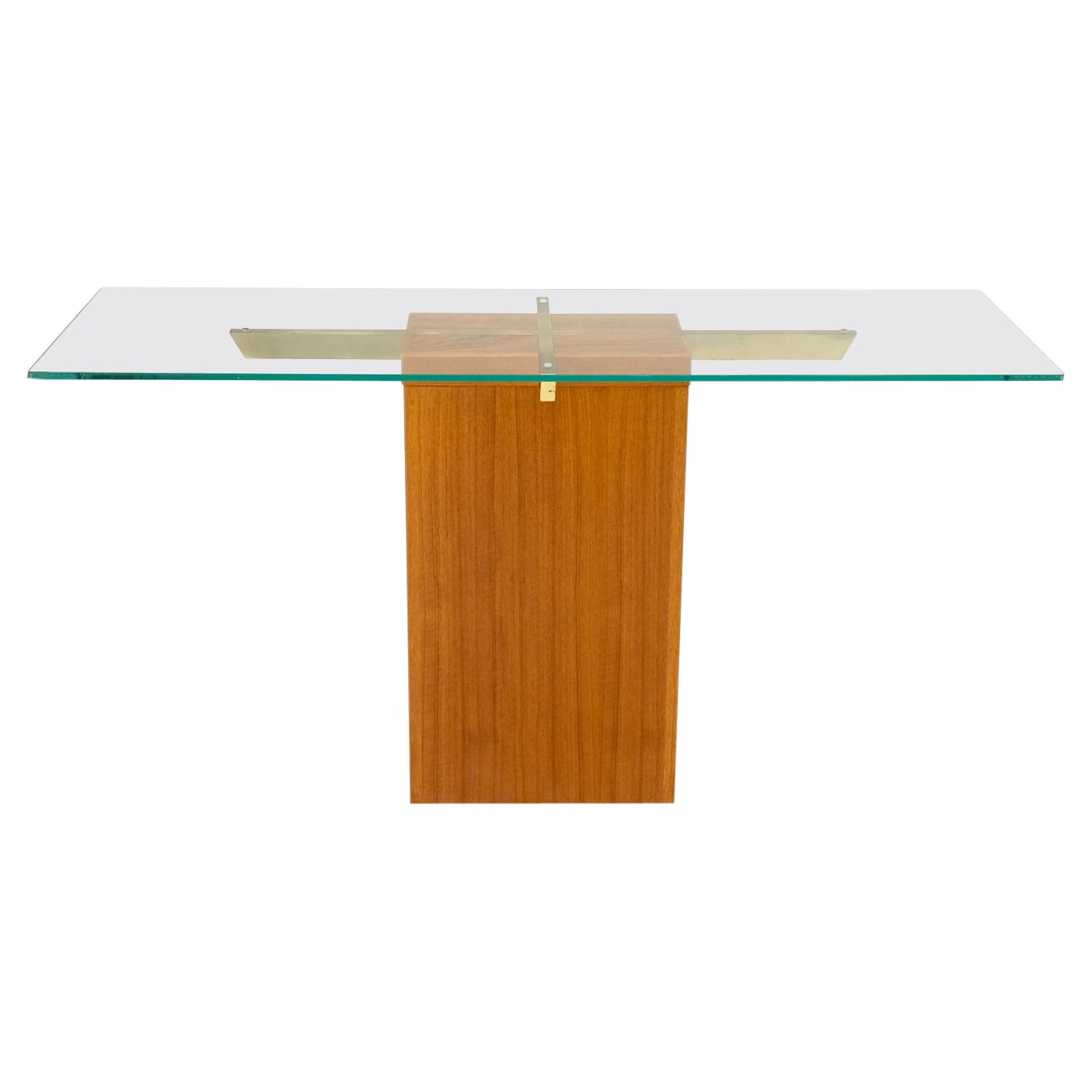 Mesa Sofá Consola con Base de Pedestal de Latón y Teca Moderna Danesa de Mediados de Siglo