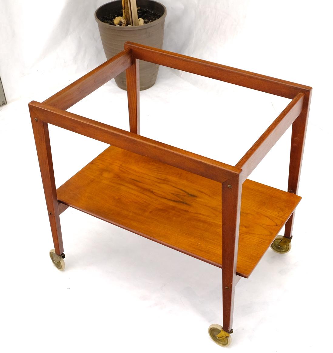 Danish Mid-Century Modern Teak Cart w/ Removable Tray on Wheels For Sale 1