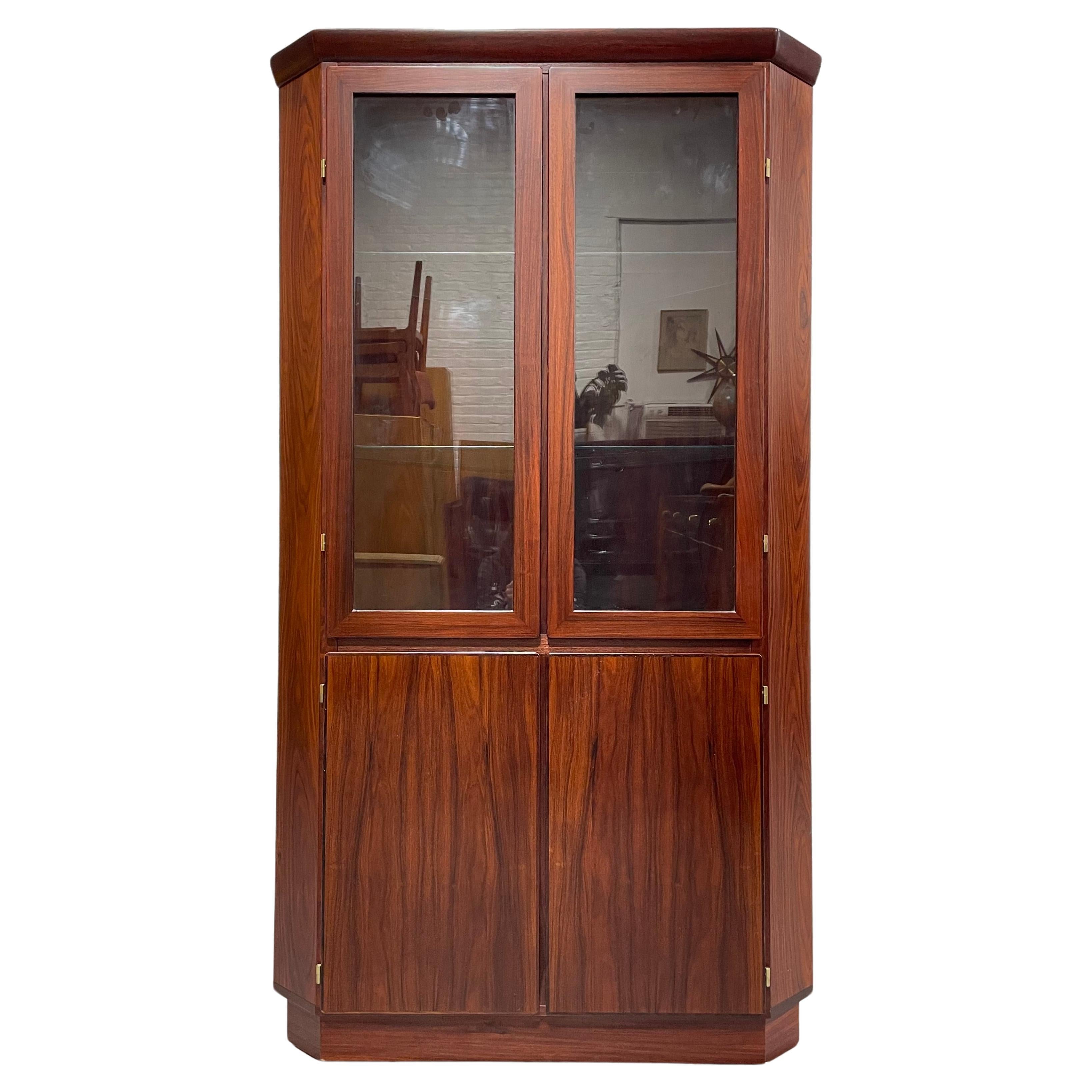 DANISH Mid Century Modern TEAK CORNER Bookcase / China Cabinet by Skovby For Sale