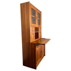Antique Danish Mid-Century Modern Teak Credenza Buffet Cabinet Secretary Pullout Desk