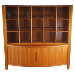 Danish Mid Century Modern Teak Curved China Display Cabinet Curio Tambour Doors