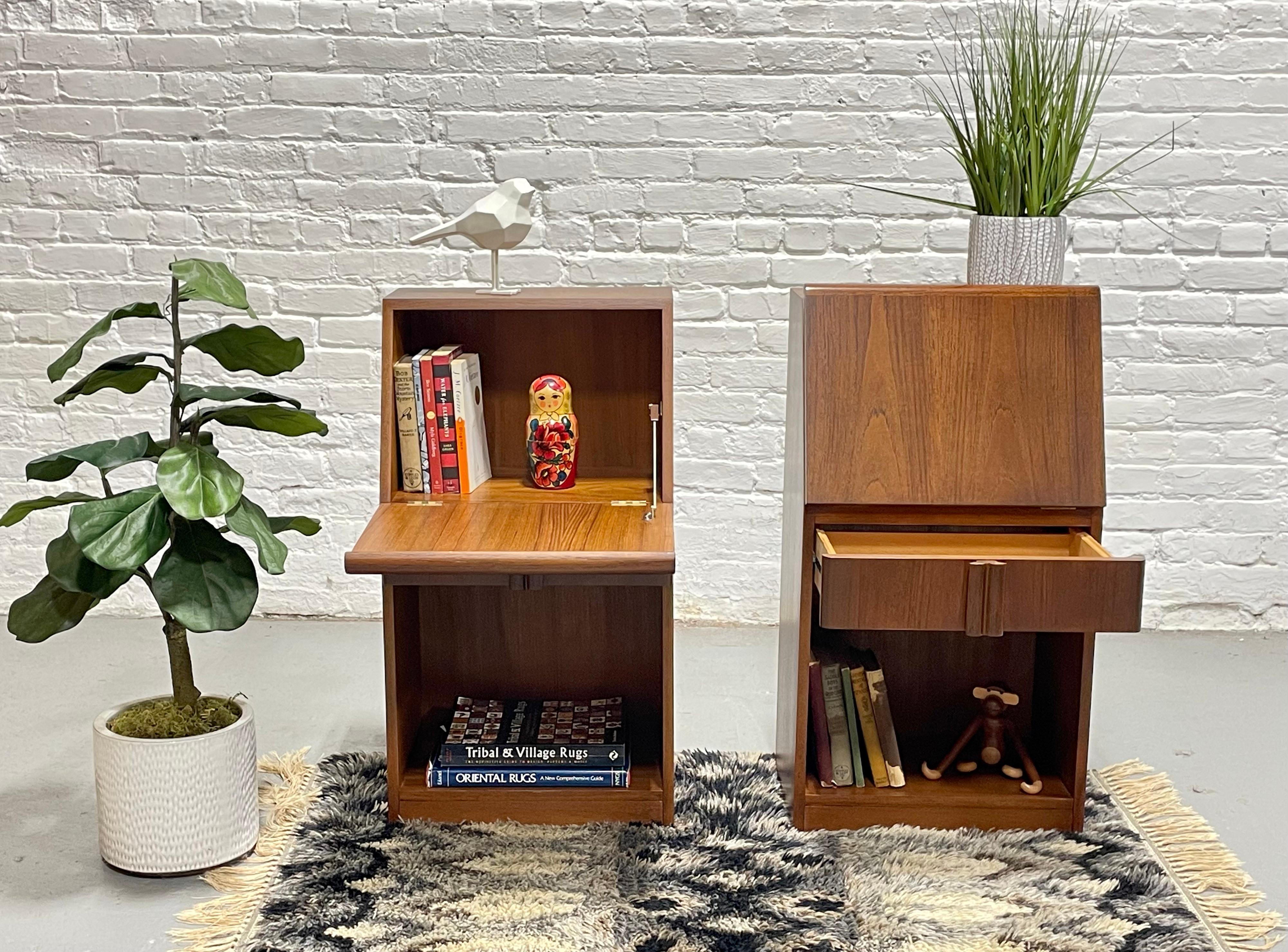 DANISH Mid Century MODERN Teak Drop Down NIGHTSTANDS by Nordisk Andels-Eksport In Good Condition In Weehawken, NJ