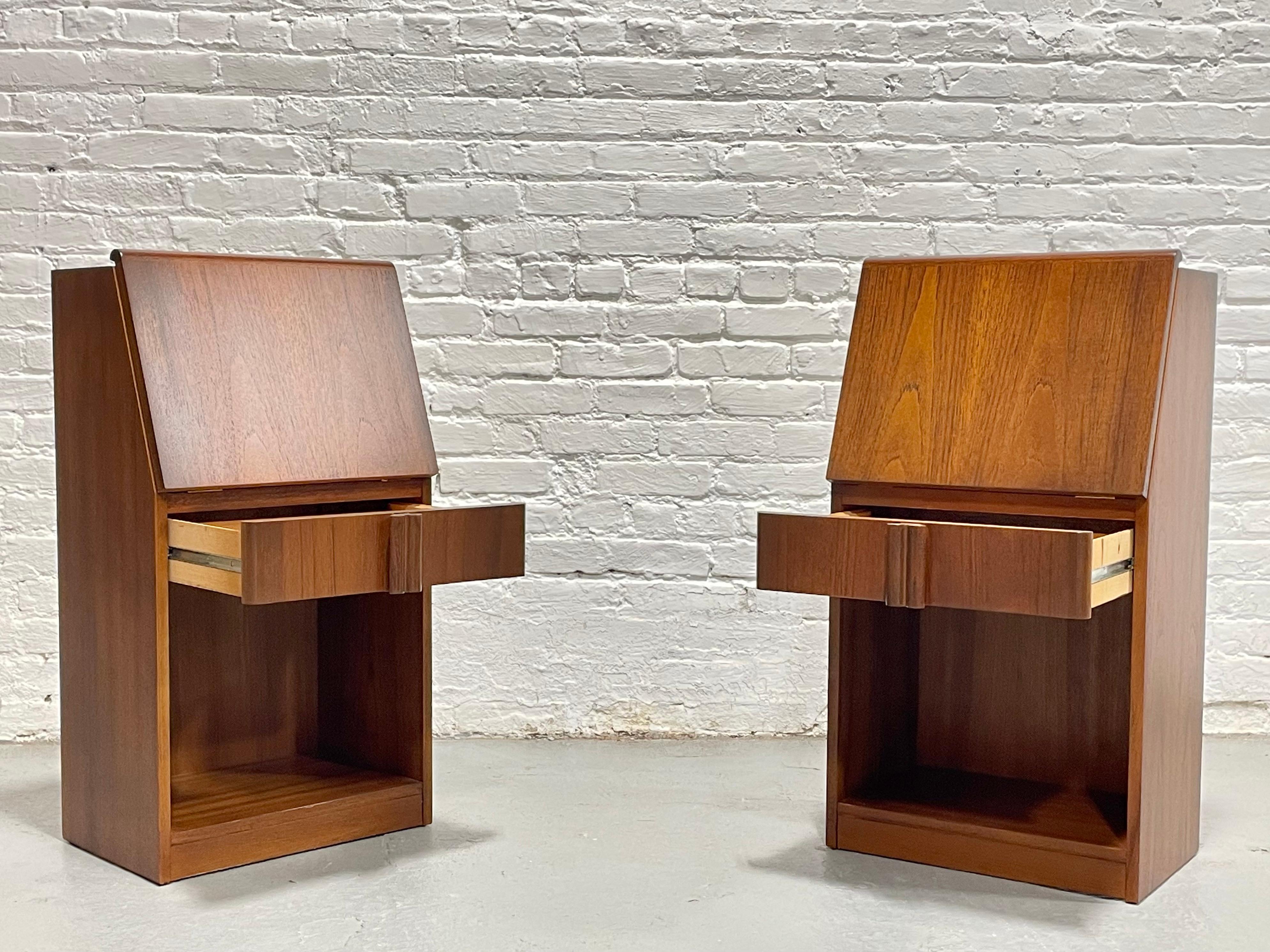 Wood DANISH Mid Century MODERN Teak Drop Down NIGHTSTANDS by Nordisk Andels-Eksport