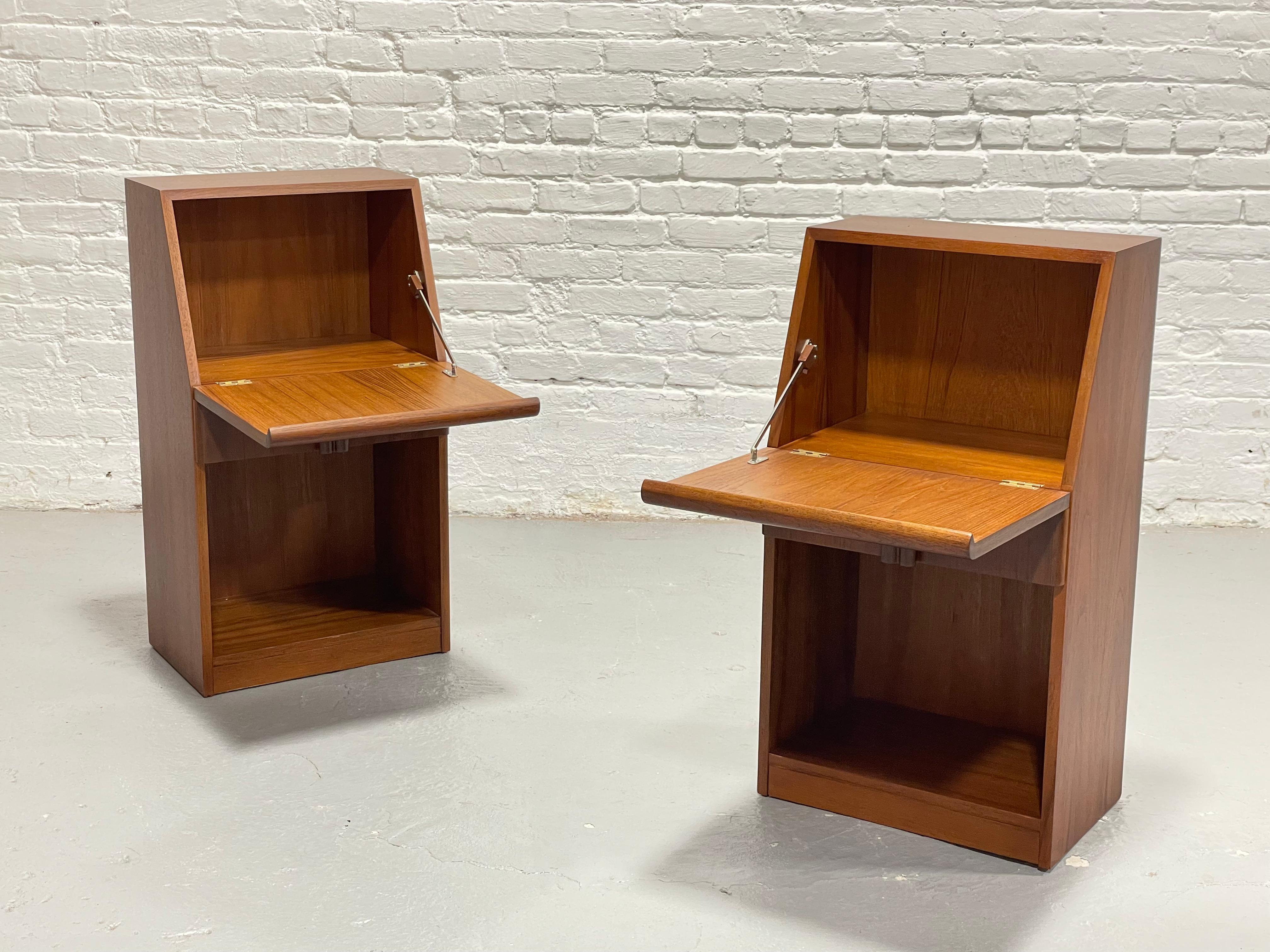 DANISH Mid Century MODERN Teak Drop Down NIGHTSTANDS by Nordisk Andels-Eksport 3