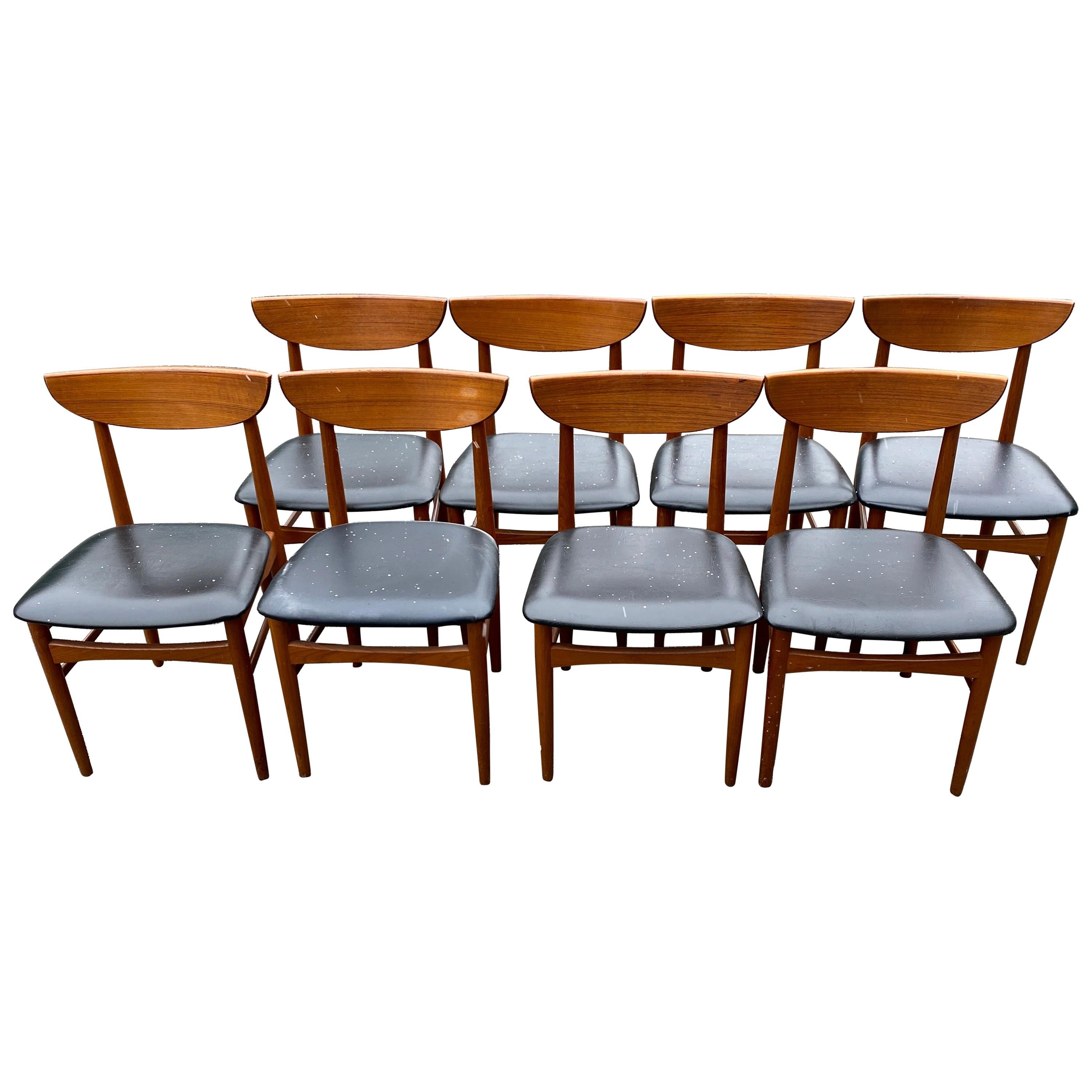 Danish Mid-Century Modern Teak Dyrlund Dining Chairs Set of Eight