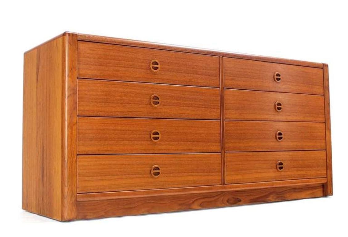 20th Century Danish Mid Century Modern Teak Eight Drawer Dresser Credenza Cabinet MINT! For Sale