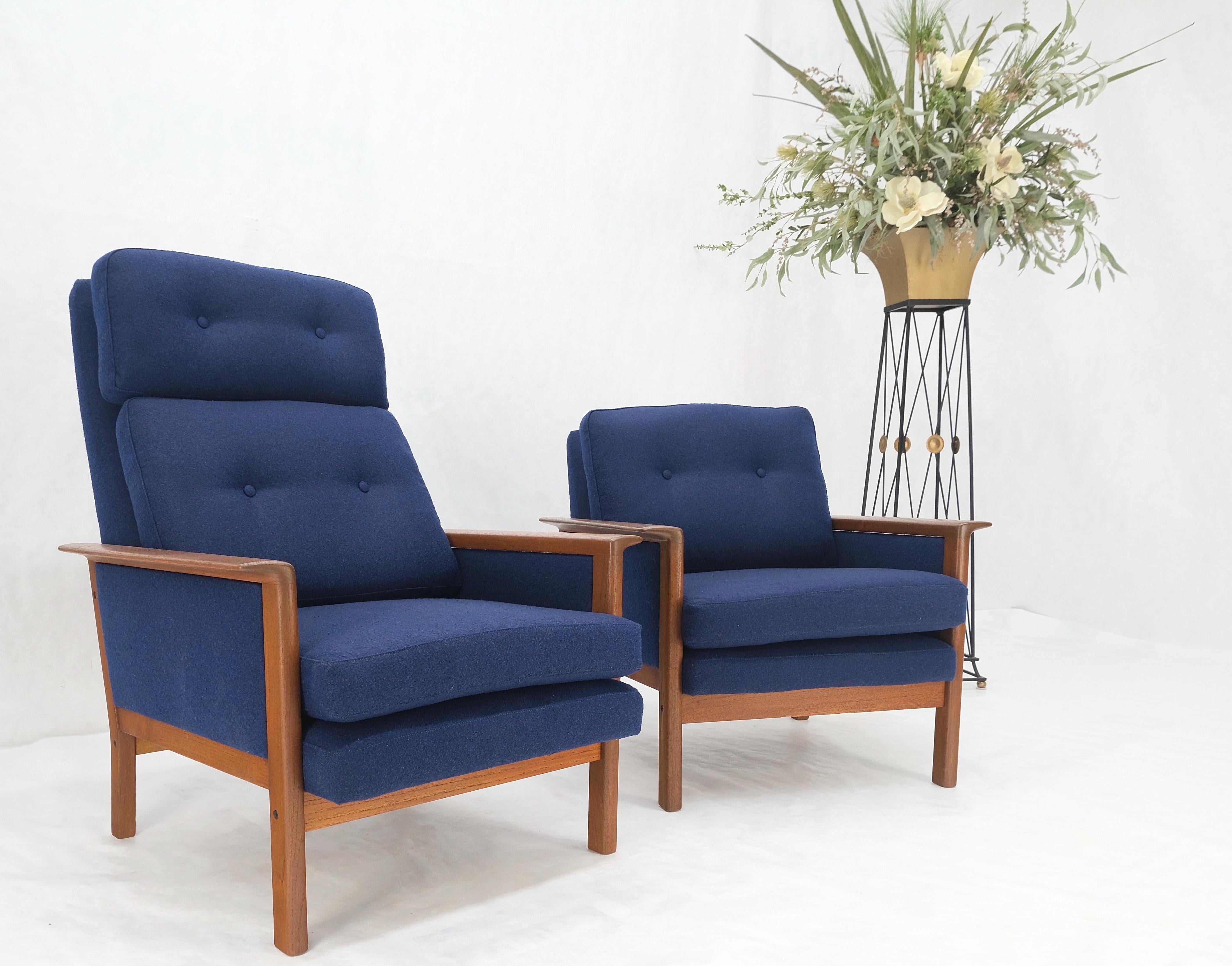 Danish Mid Century Modern Teak Frames New Wool Upholstery Lounge Chairs Refinish en vente 3