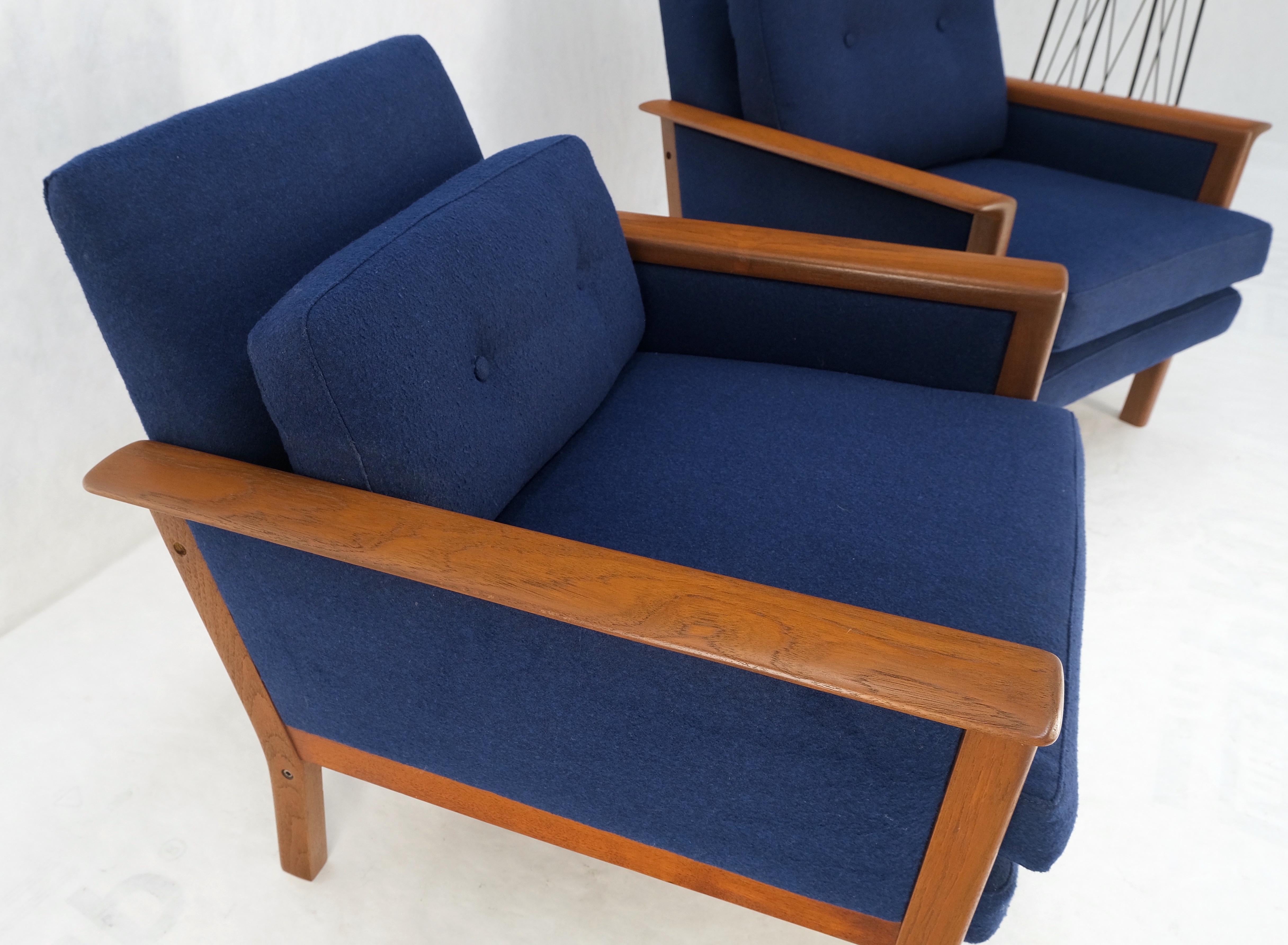 Danish Mid Century Modern Teak Frames New Wool Upholstery Lounge Chairs Refinish en vente 6