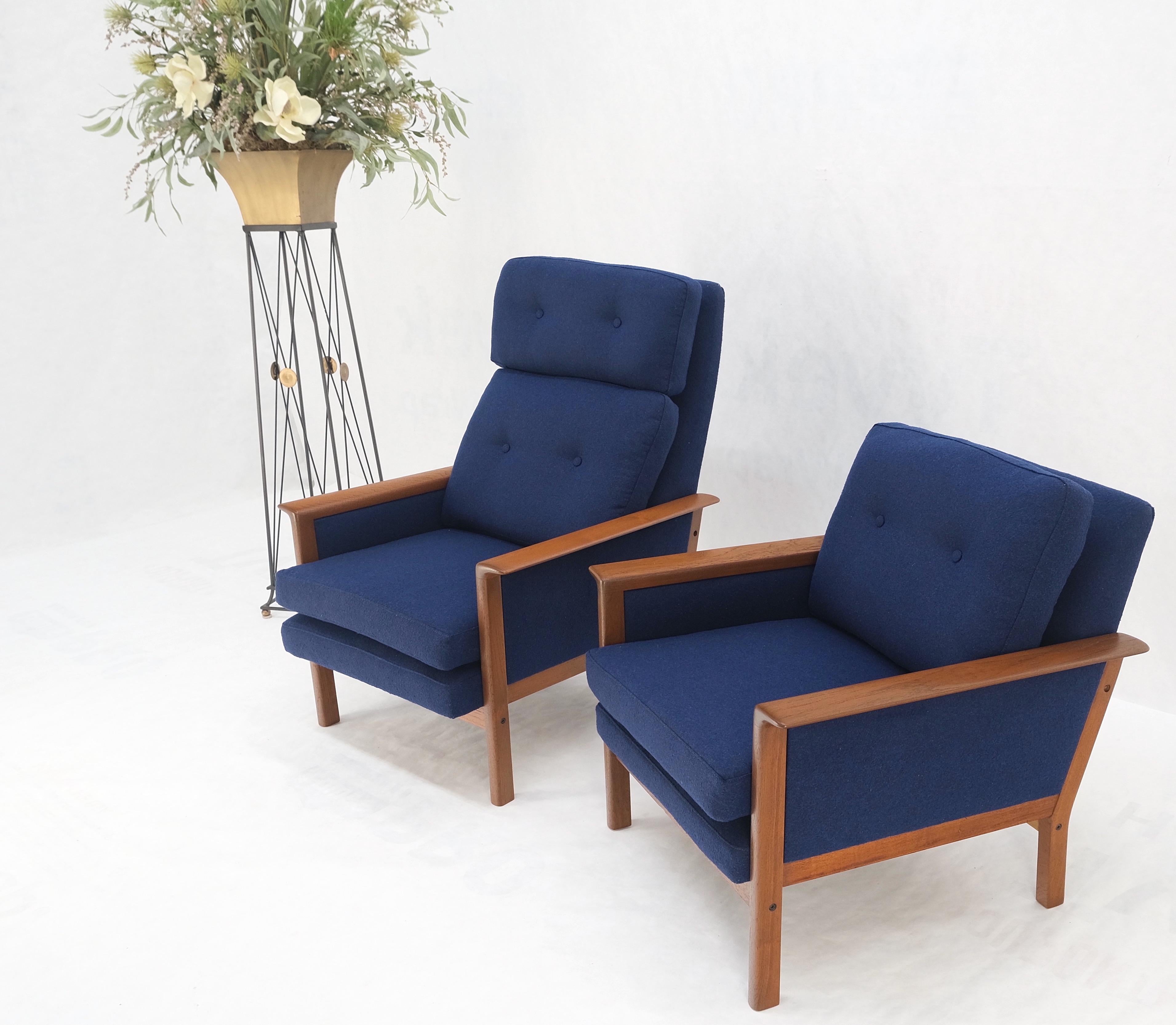 Danish Mid Century Modern Teak Frames New Wool Upholstery Lounge Chairs Refinish en vente 7