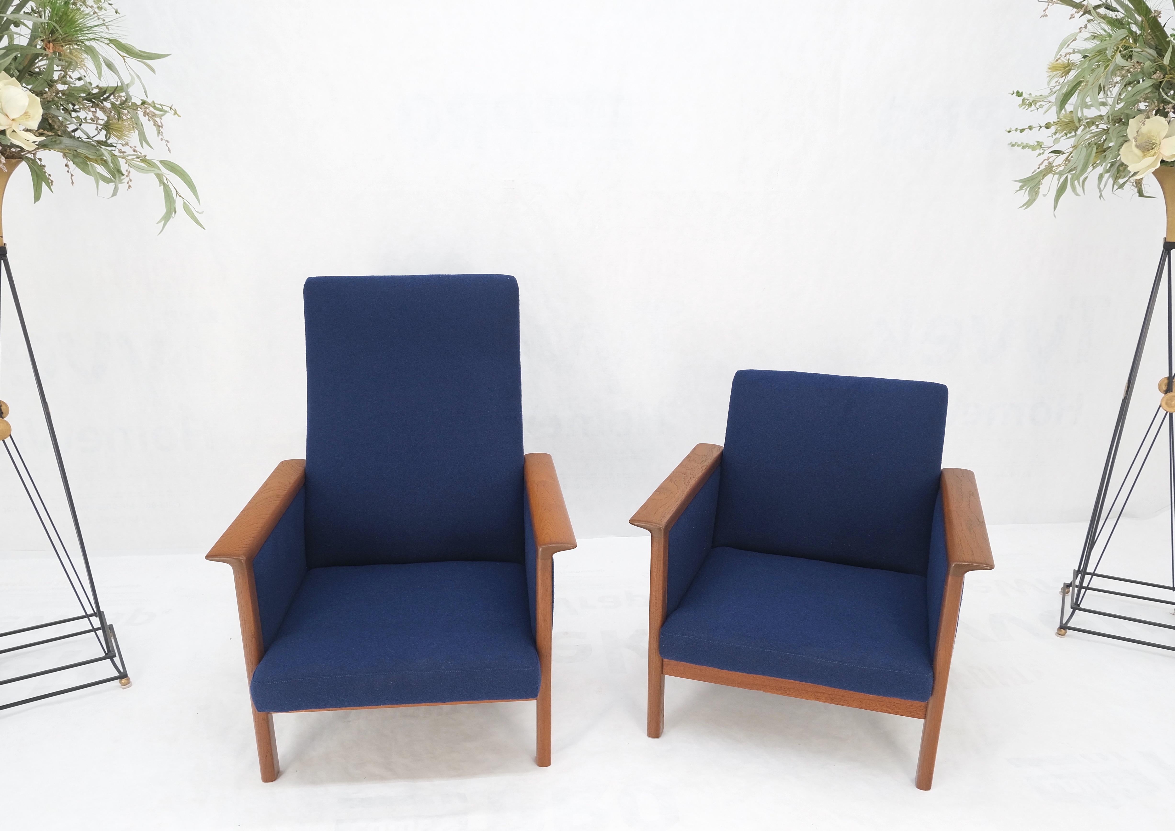 Danish Mid Century Modern Teak Frames New Wool Upholstery Lounge Chairs Refinish en vente 8