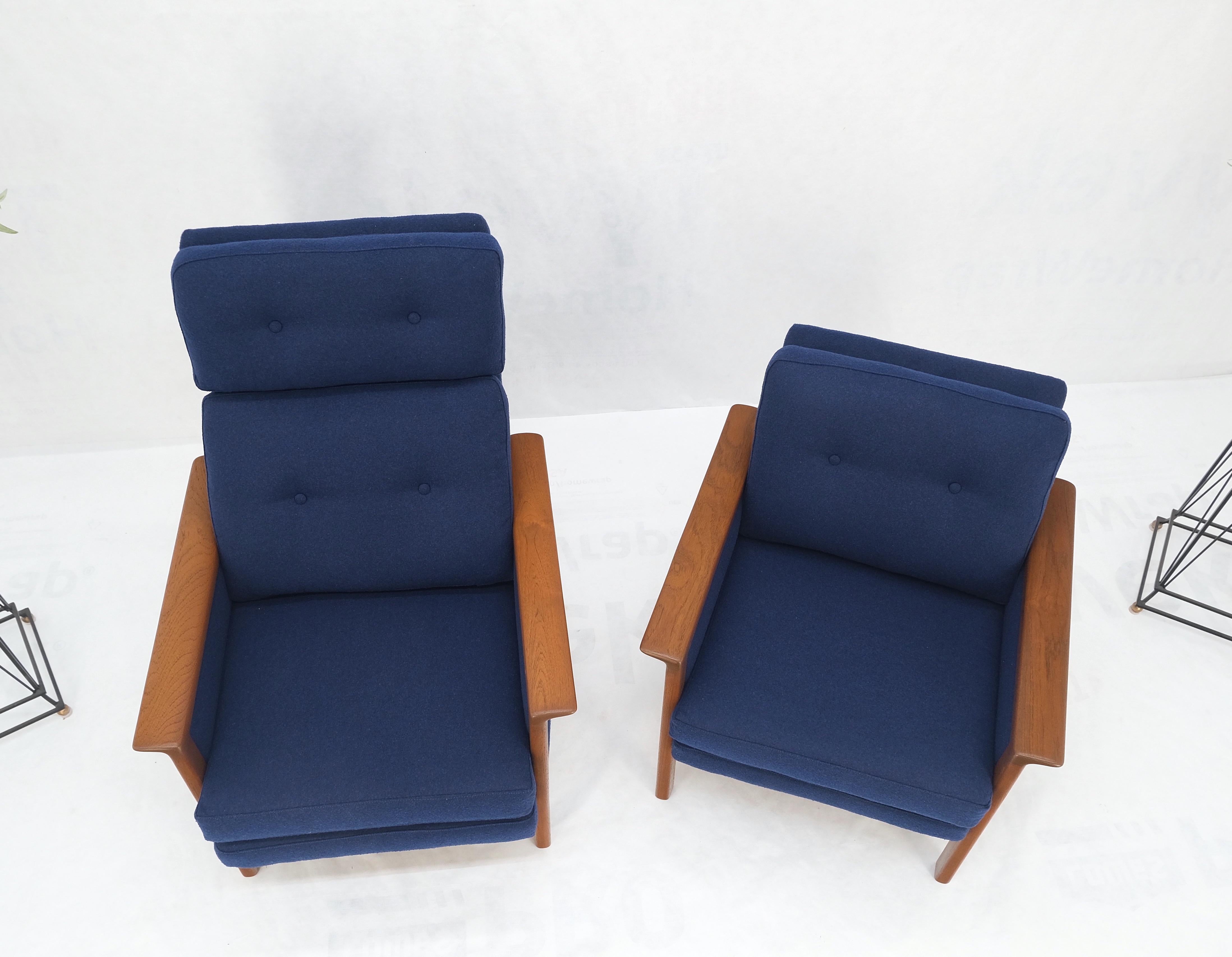 American Danish Mid-Century Modern Teak Frames New Wool Upholstery Lounge Chairs Refinish For Sale