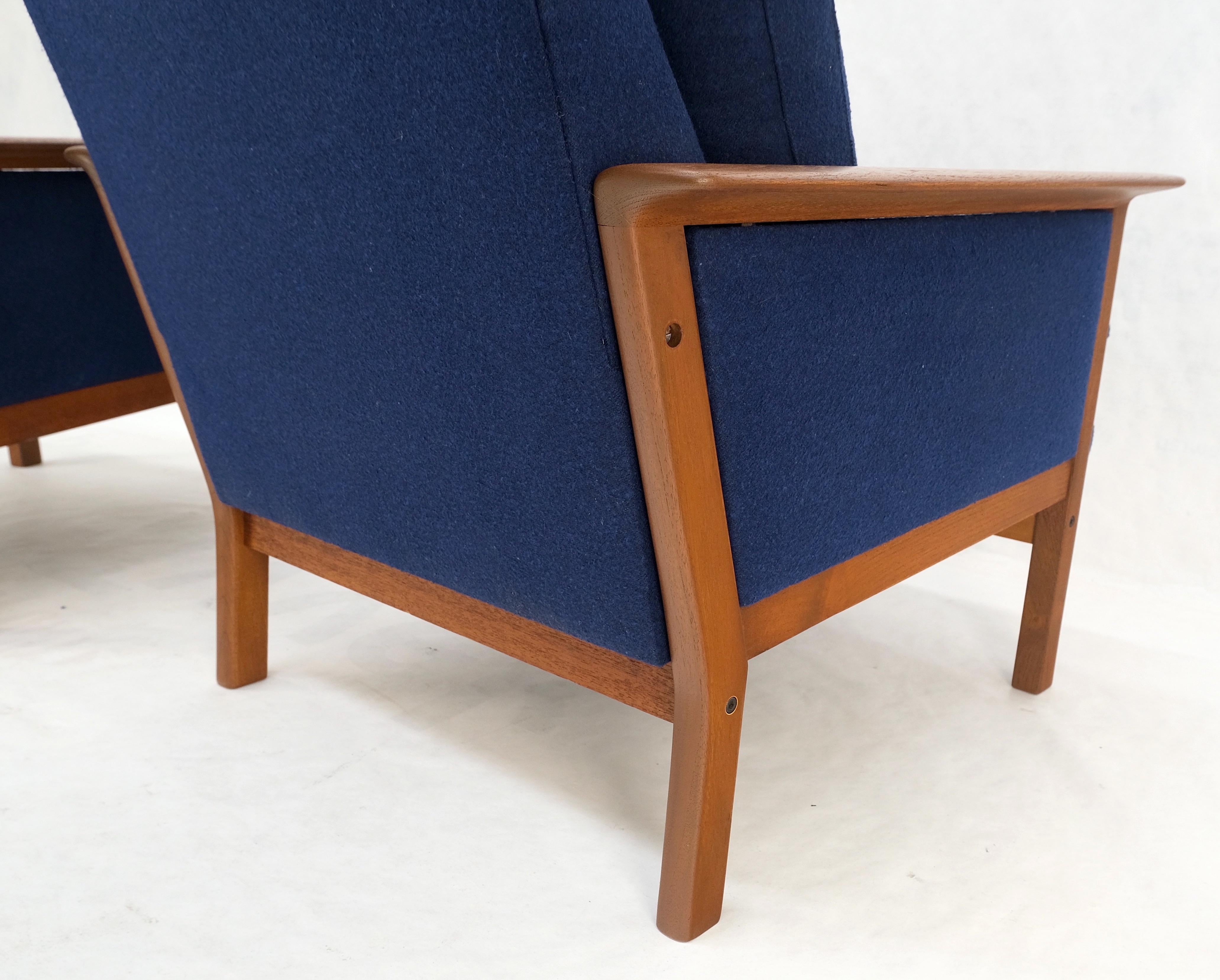 Américain Danish Mid Century Modern Teak Frames New Wool Upholstery Lounge Chairs Refinish en vente