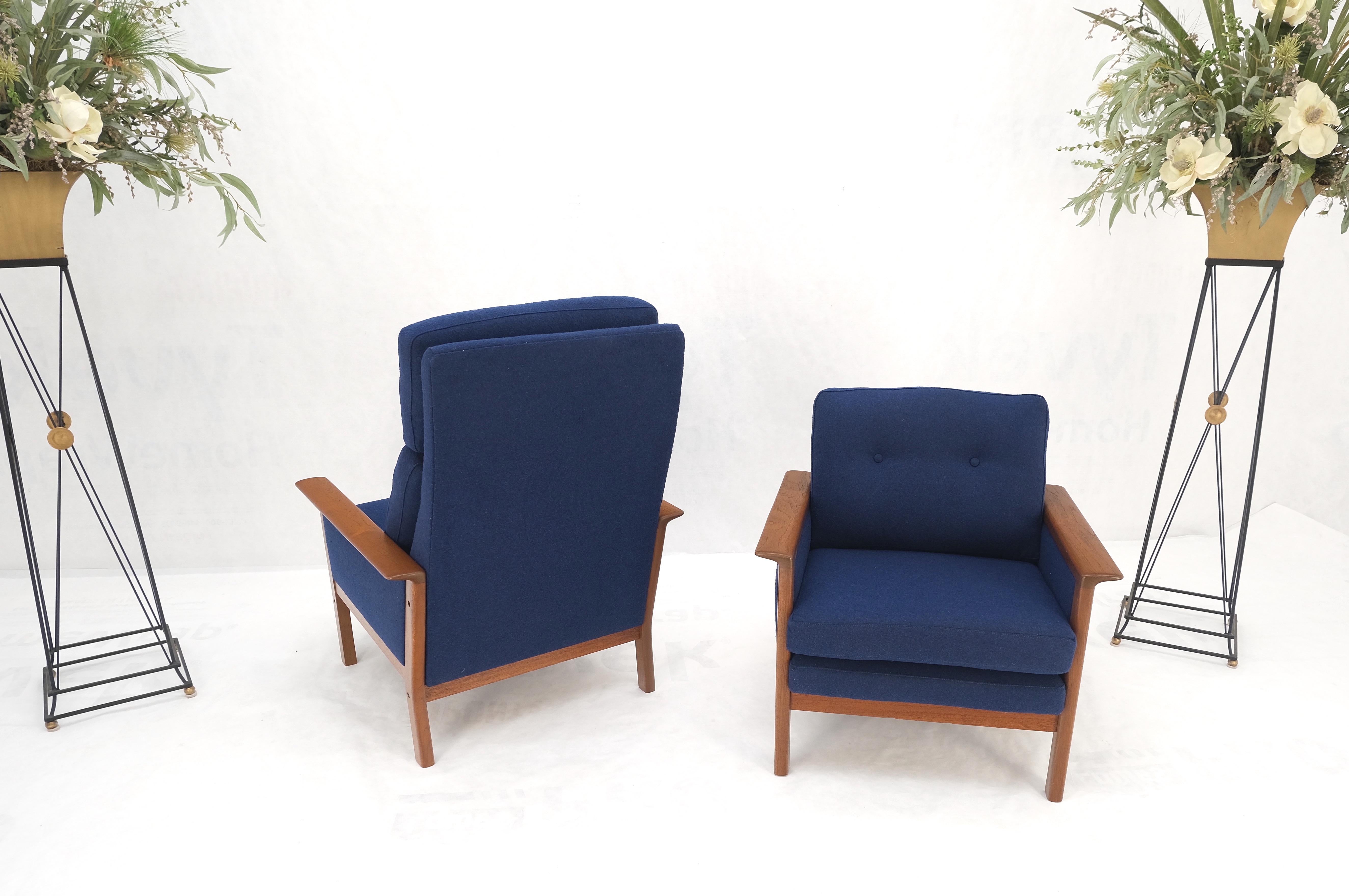 20th Century Danish Mid-Century Modern Teak Frames New Wool Upholstery Lounge Chairs Refinish For Sale