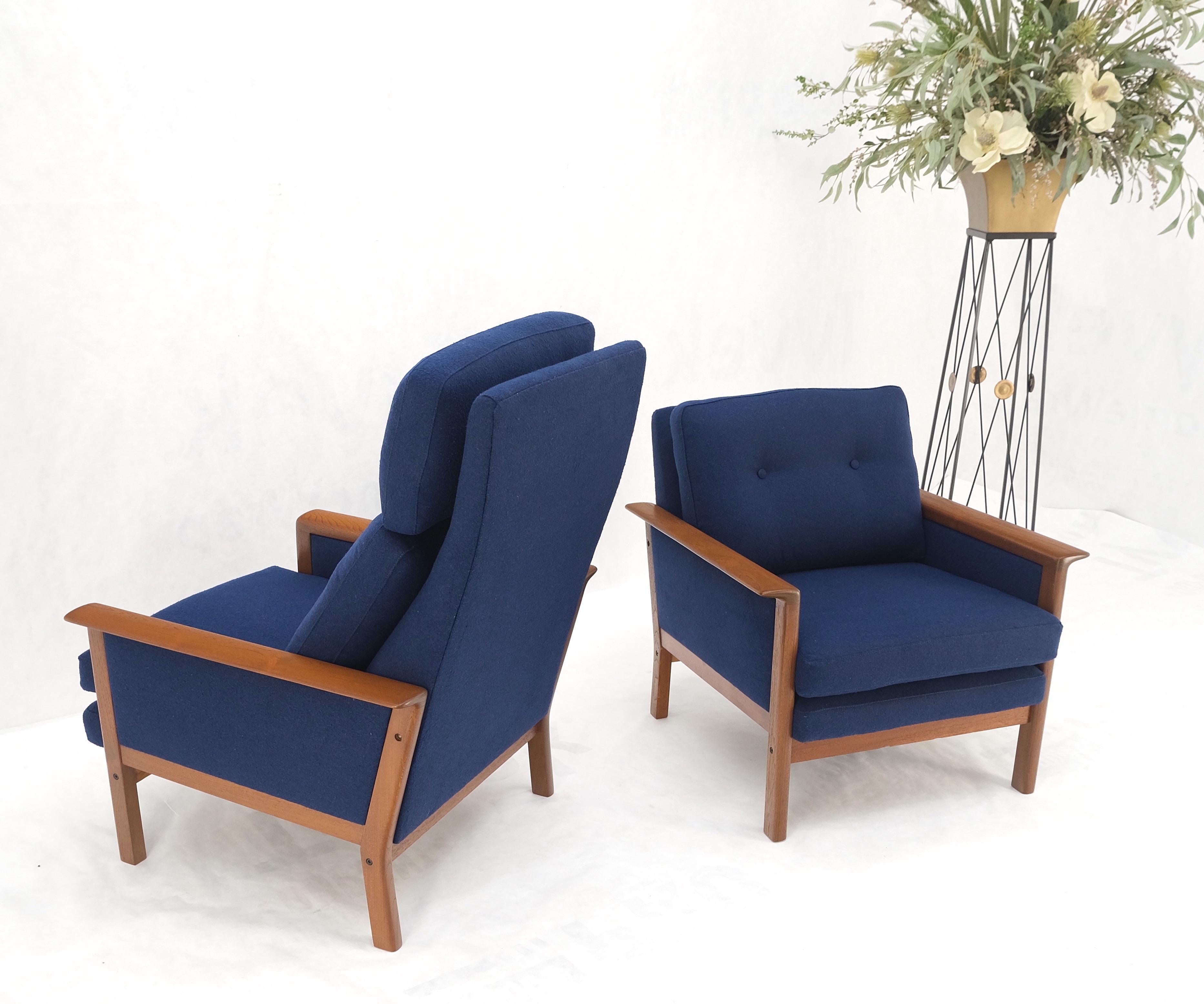 Tissu d'ameublement Danish Mid Century Modern Teak Frames New Wool Upholstery Lounge Chairs Refinish en vente