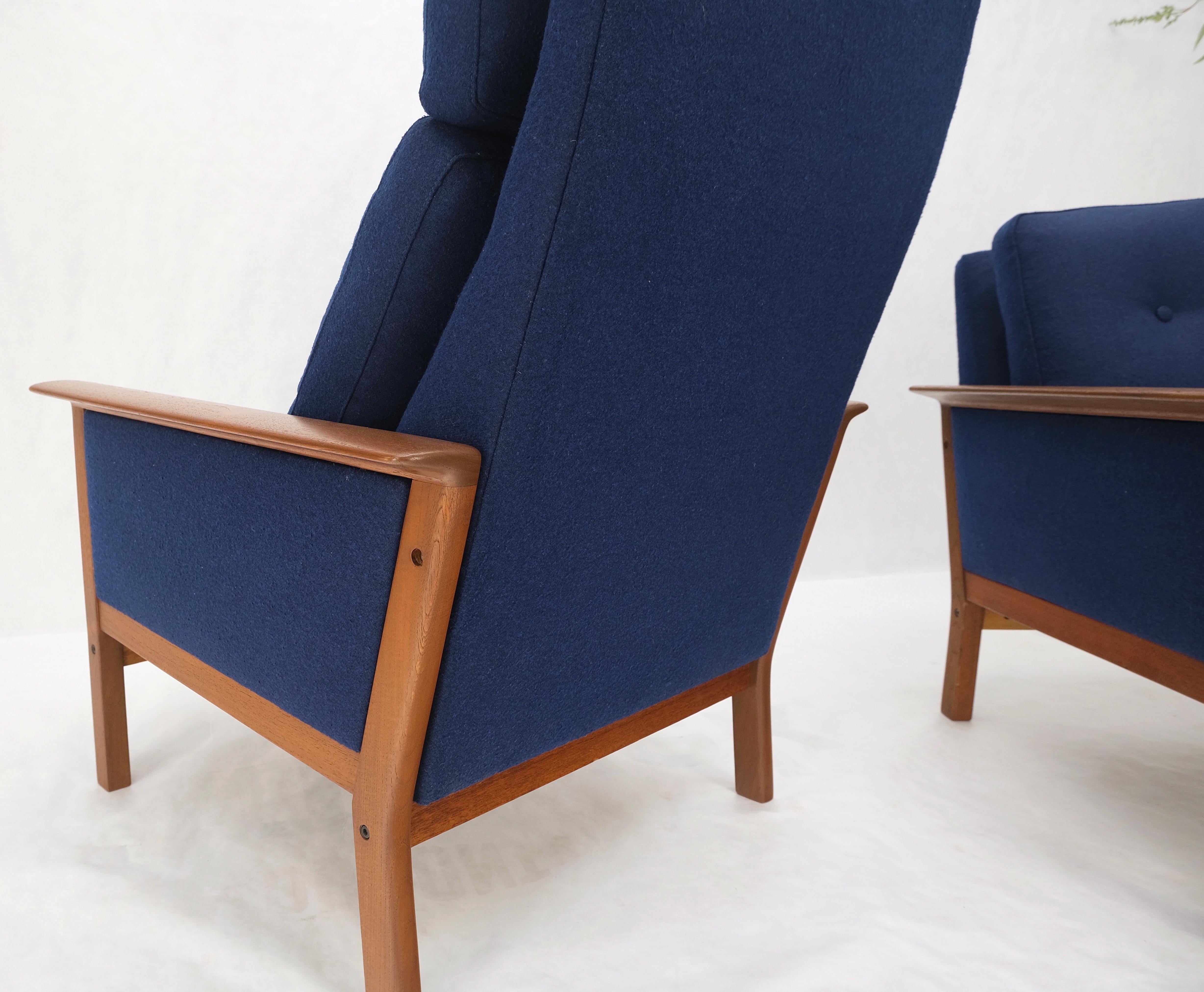 Danish Mid-Century Modern Teak Frames New Wool Upholstery Lounge Chairs Refinish For Sale 3