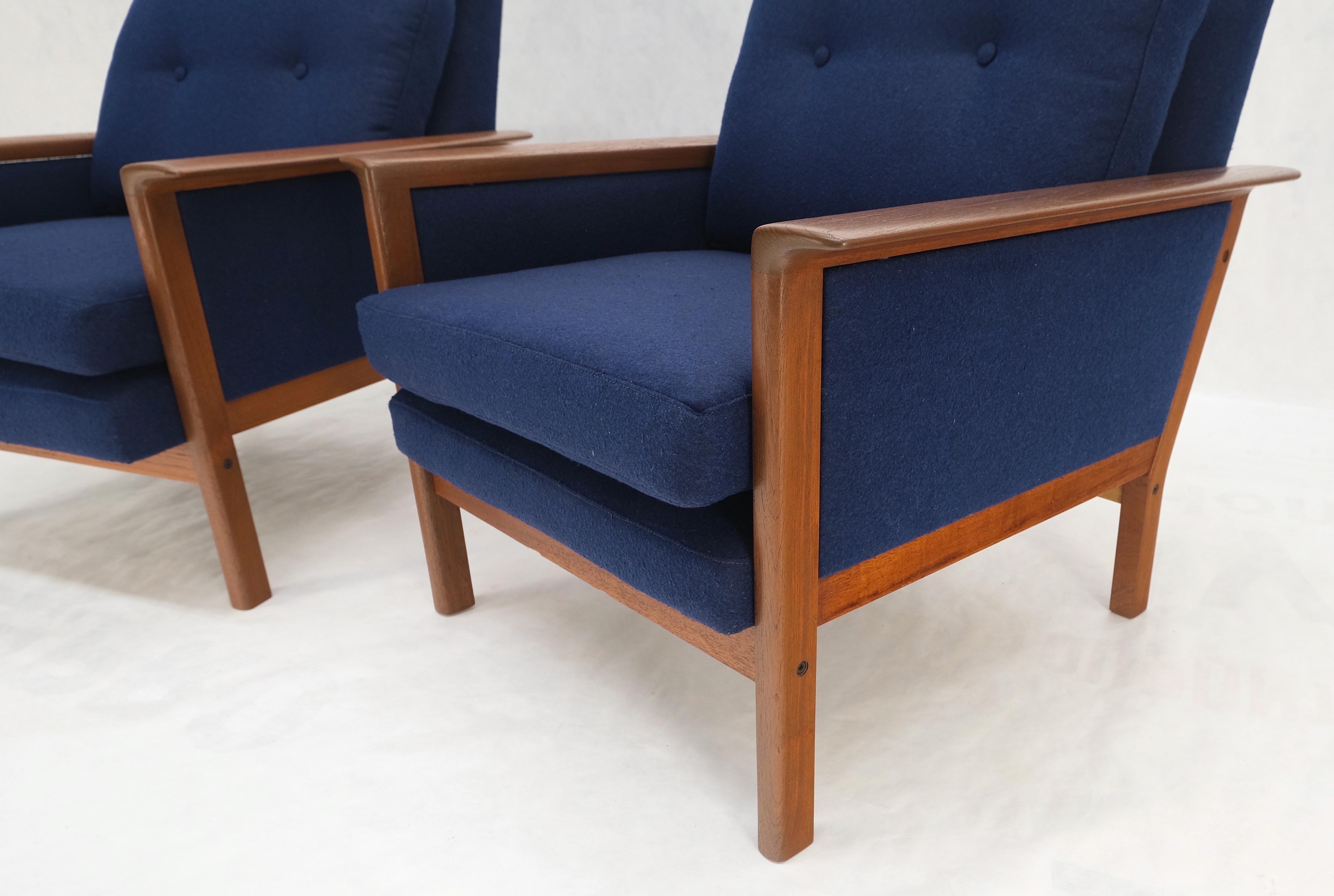Danish Mid Century Modern Teak Frames New Wool Upholstery Lounge Chairs Refinish en vente 2