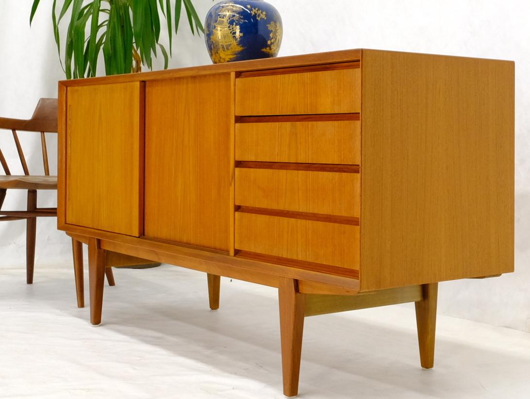 Danish Mid-Century Modern Teak Low 4 Drawers Sliding Doors Compartment Credenza For Sale 4