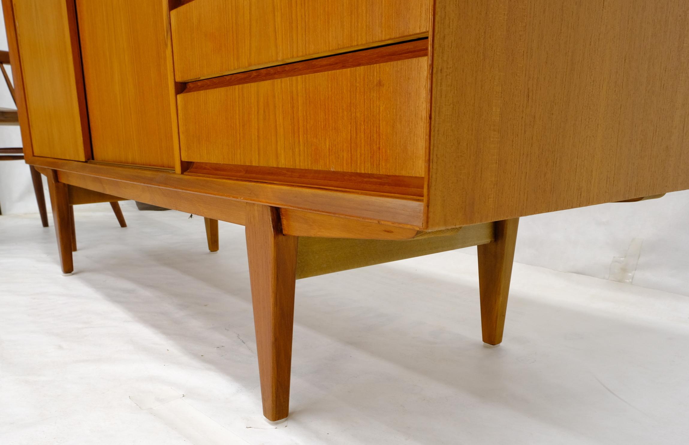 Danish Mid-Century Modern Teak Low 4 Drawers Sliding Doors Compartment Credenza For Sale 6
