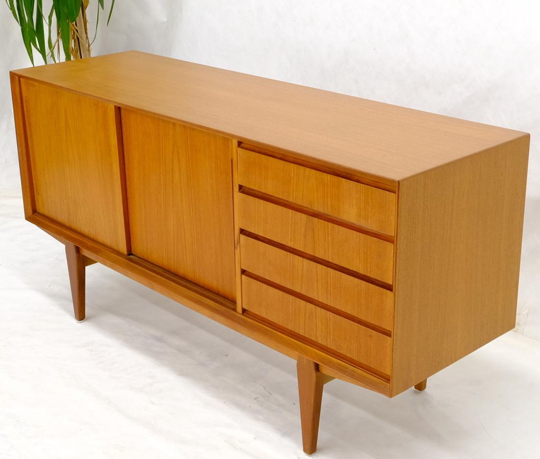 Lacquered Danish Mid-Century Modern Teak Low 4 Drawers Sliding Doors Compartment Credenza For Sale