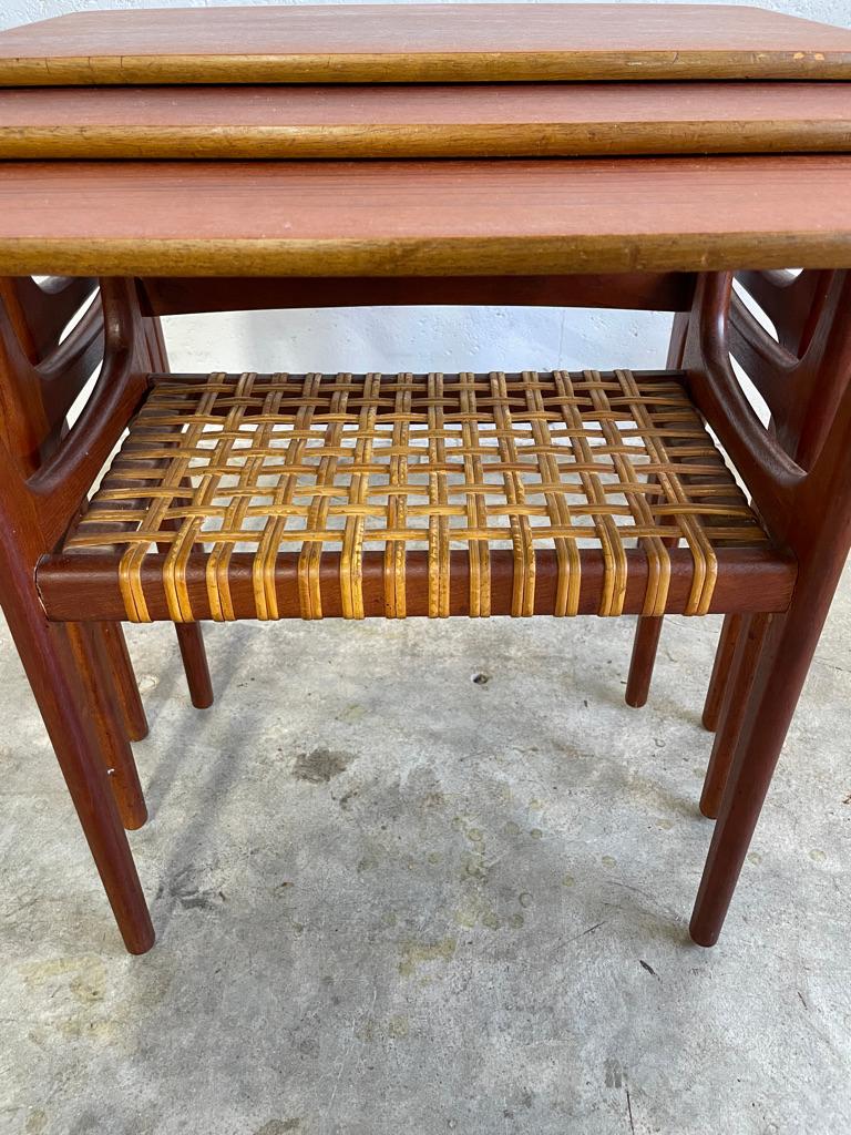 Rattan Danish Mid Century Modern Teak Nesting Tables by Erling Torvits