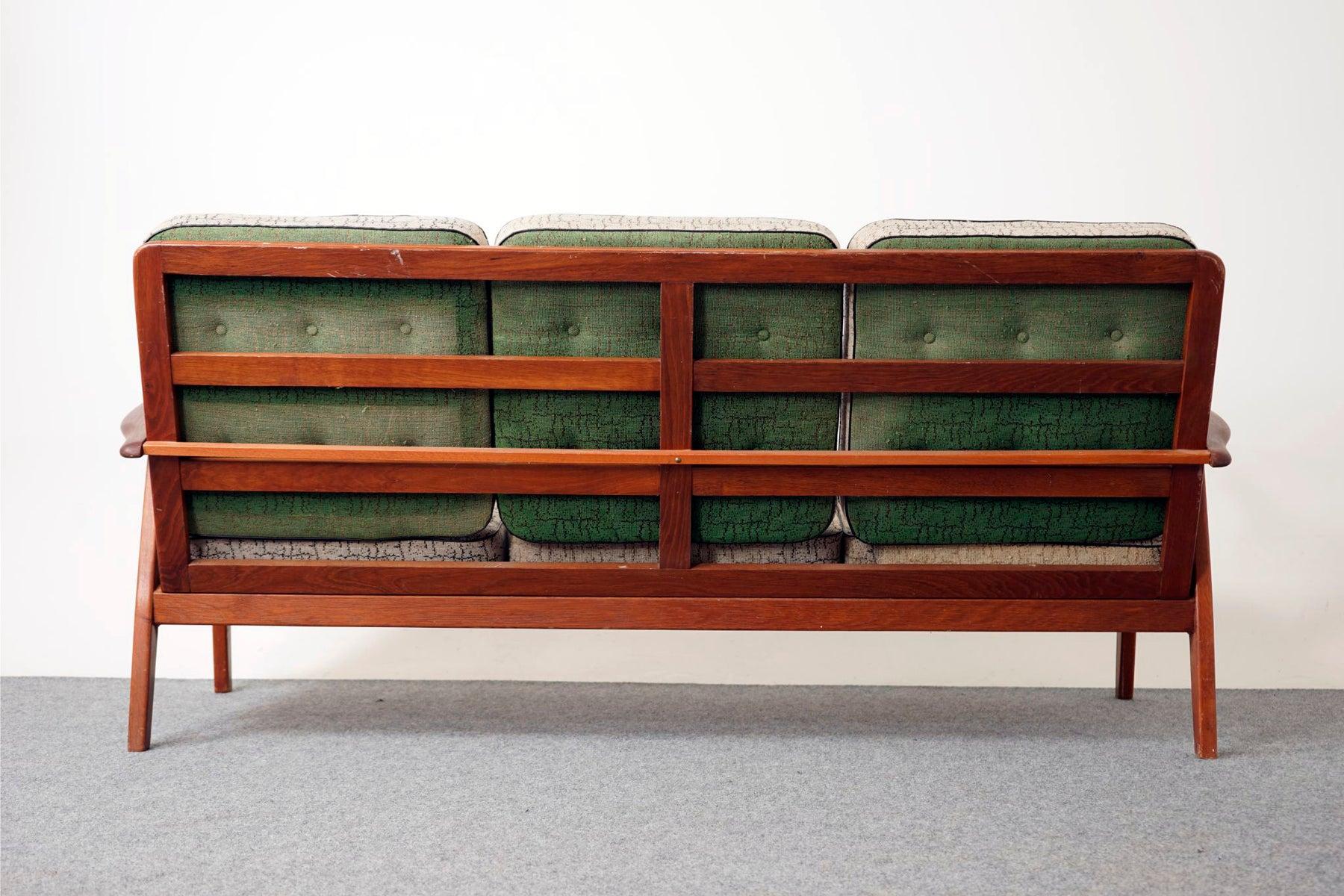 Scandinavian Modern Danish Mid-Century Modern Teak & Oak Framed Sofa Couch, Reversible Cushions