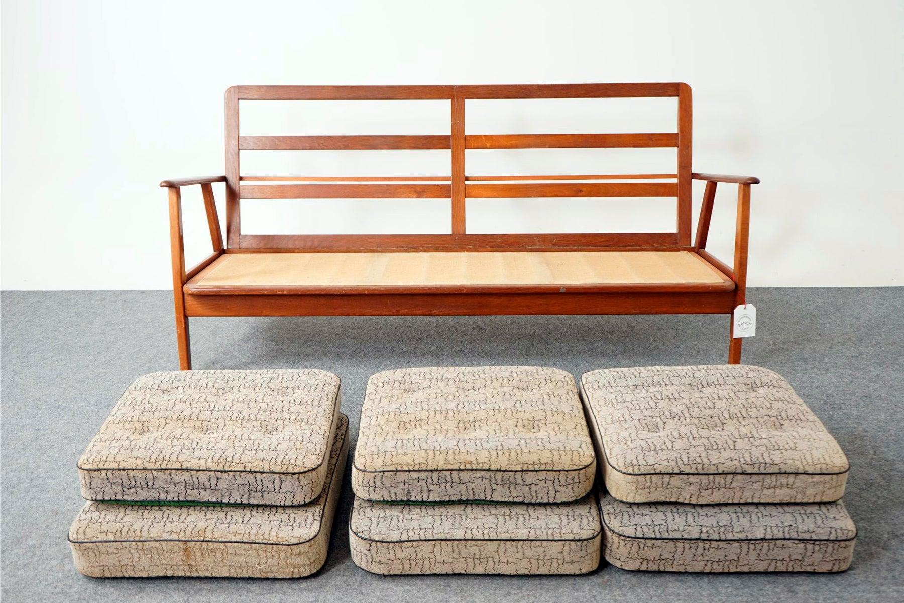 Mid-20th Century Danish Mid-Century Modern Teak & Oak Framed Sofa Couch, Reversible Cushions