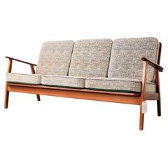 Danish Mid-Century Modern Teak & Oak Framed Sofa Couch, Reversible Cushions