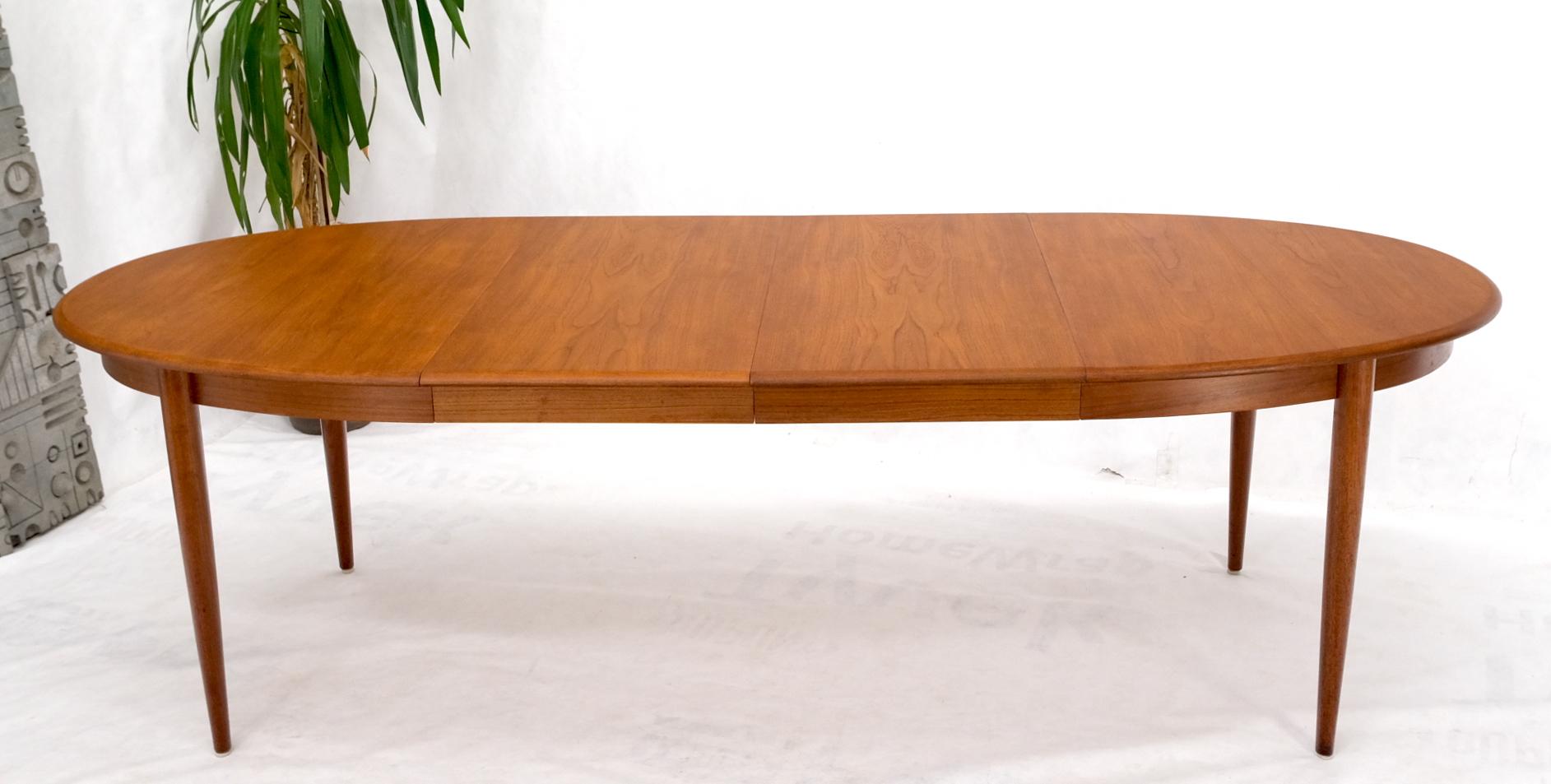 20th Century Danish Mid-Century Modern Teak Oval Dining Table w/ Two Extension Boards
