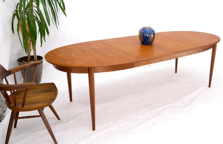 Danish Mid-Century Modern Teak Oval Dining Table w/ Two Extension ...