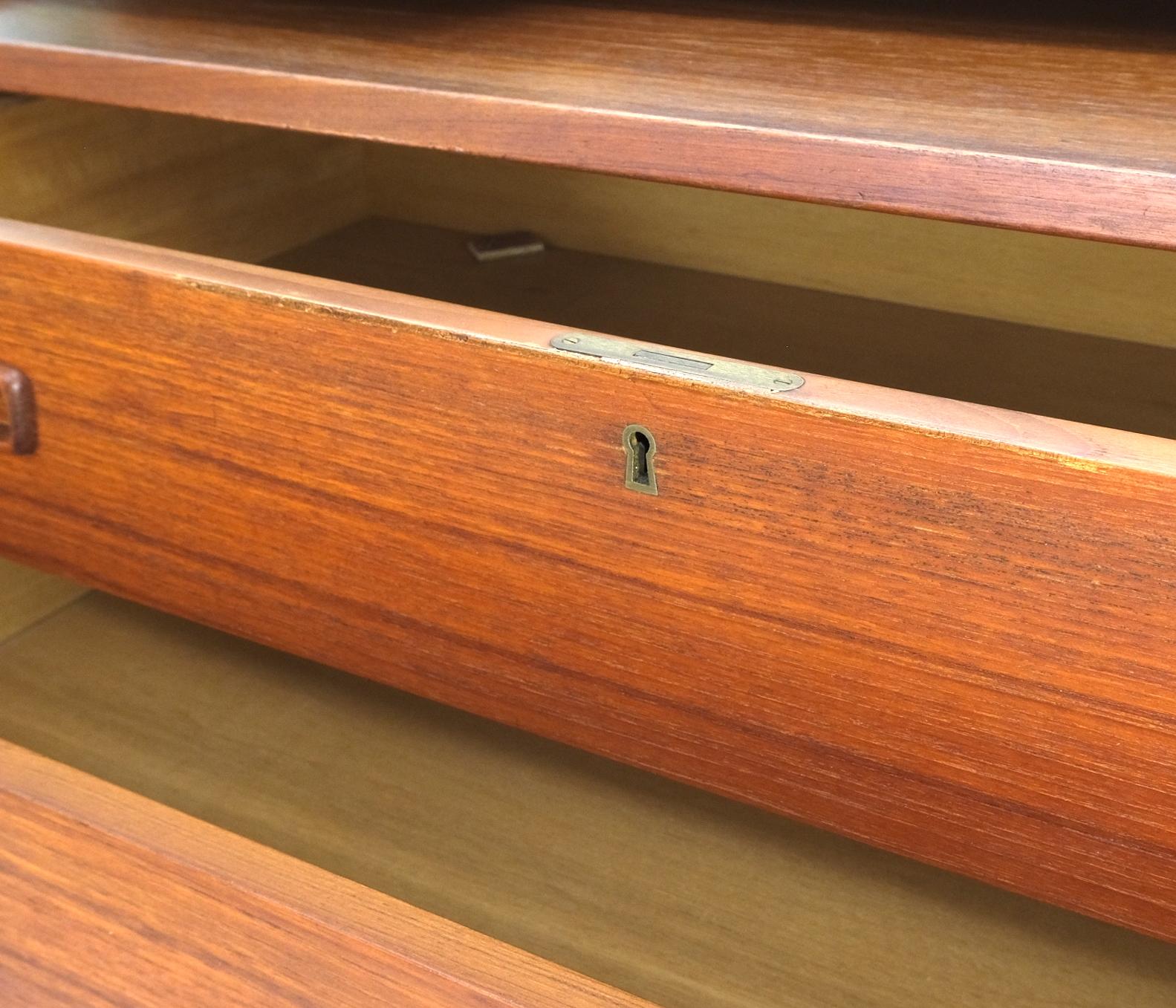 Lacquered Danish Mid-Century Modern Teak Pull Out Secretary Desk Chest of Drawers Dresser For Sale