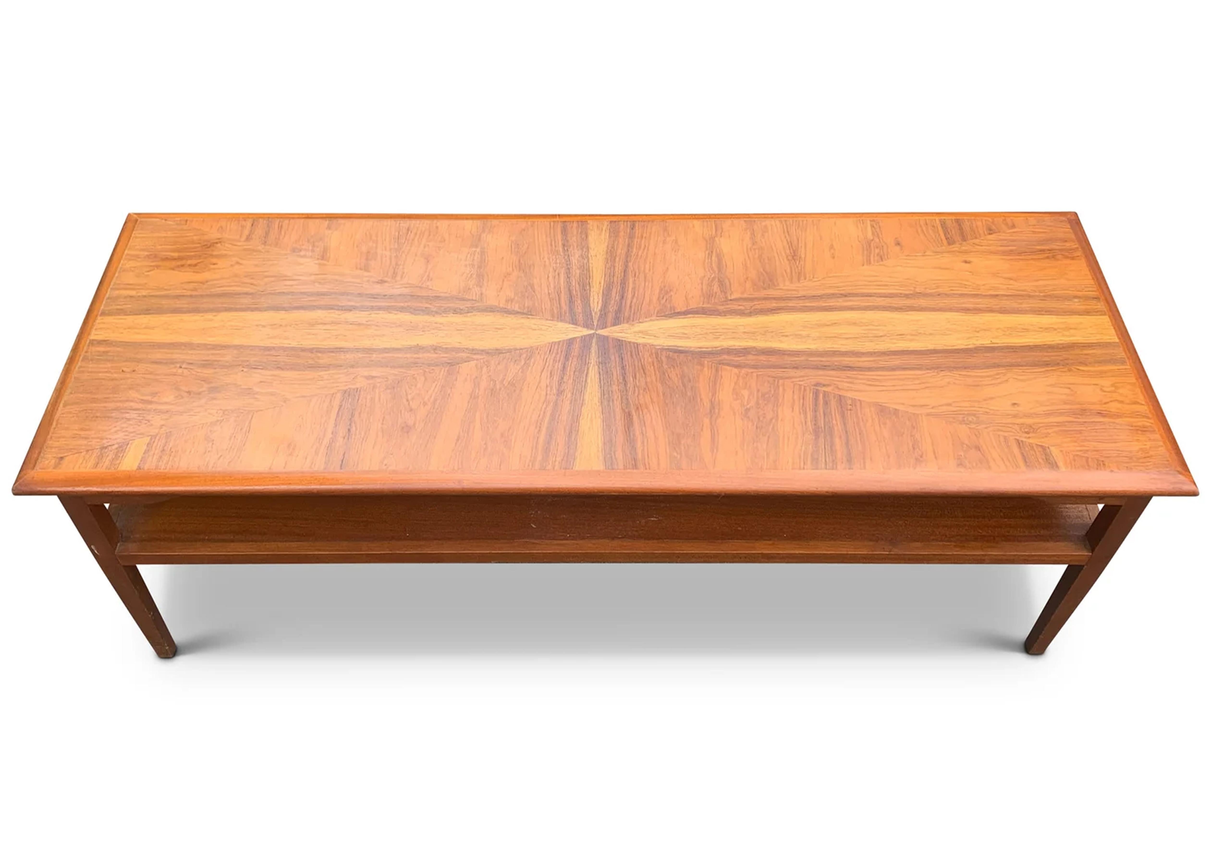 Scandinavian Modern Danish Mid Century Modern Sunburst Teak Rectangular Coffee Table & Magazine Rack