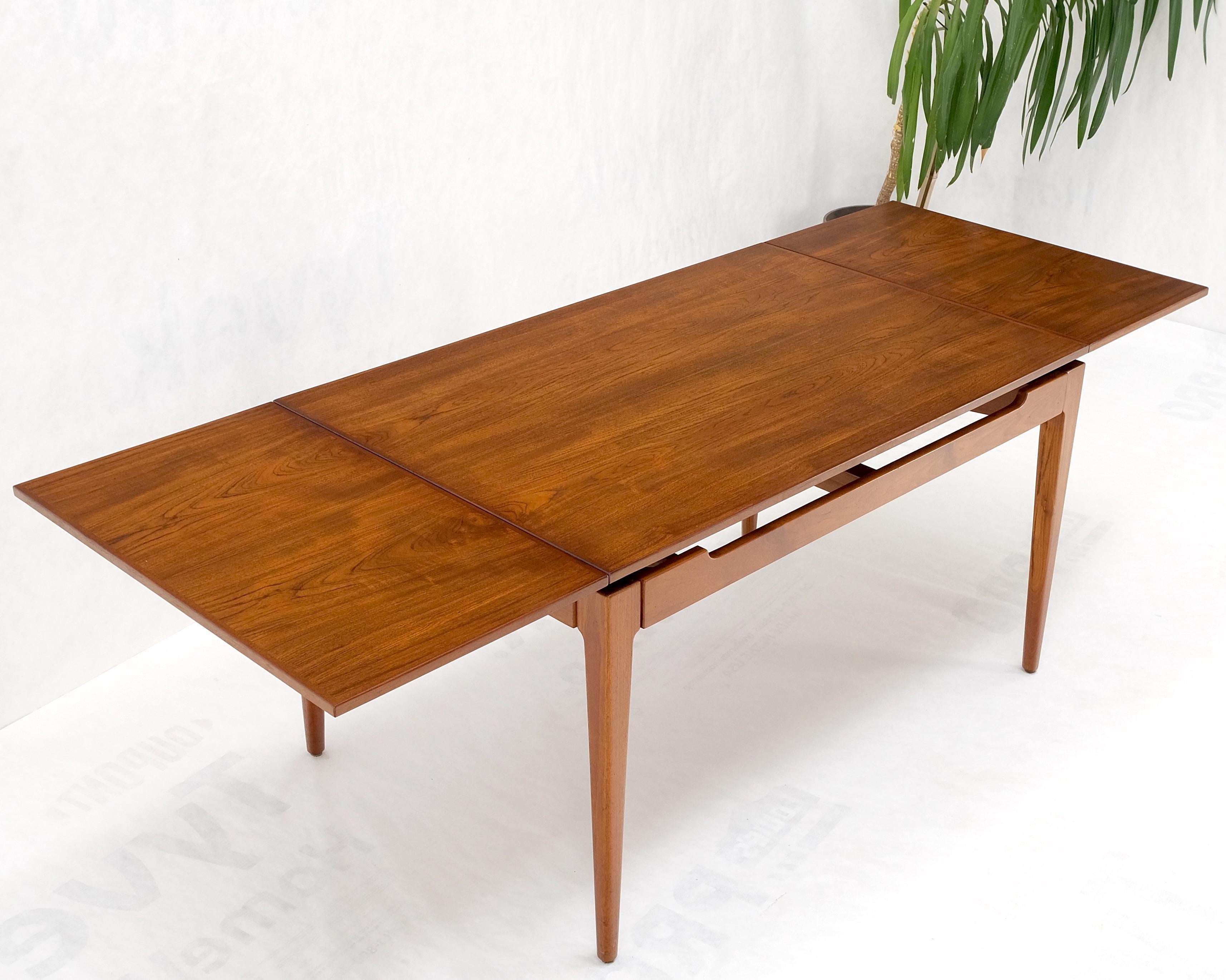 Danish Mid-Century Modern Teak Refectory Dining Table Two Leafs Mint! For Sale 11