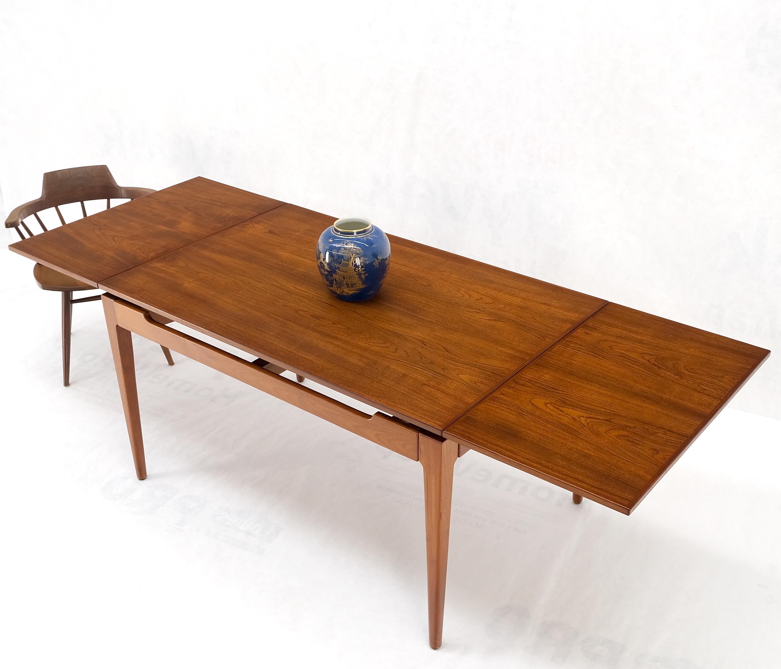 Danish Mid-Century Modern Teak Refectory Dining Table Two Leafs Mint! For Sale 14