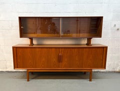 Danish Mid-Century Modern Teak Server w/ Glass Top Hutch