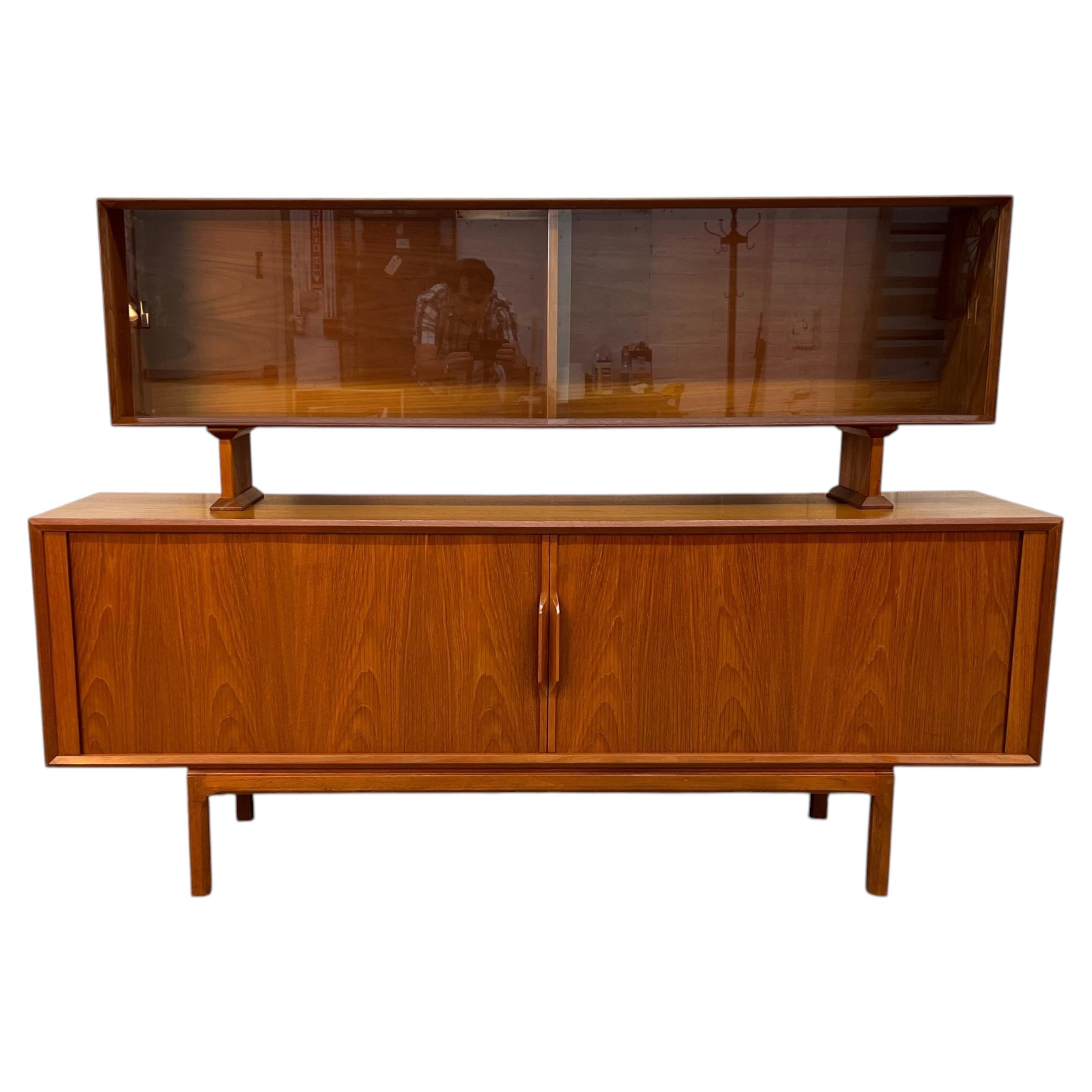 Danish Mid-Century Modern Teak Server w/ Glass Top Hutch