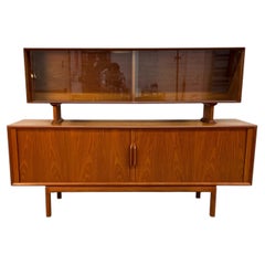Danish Mid-Century Modern Teak Server w/ Glass Top Hutch
