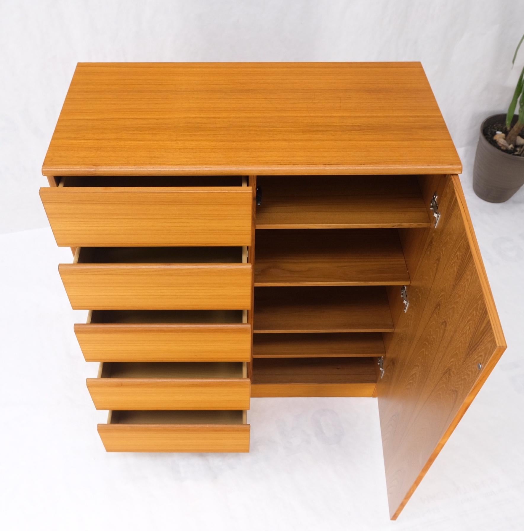 Danish Mid-Century Modern Teak Side by Side Cabinet w 5 Drawers Shelf Compartmet For Sale 11