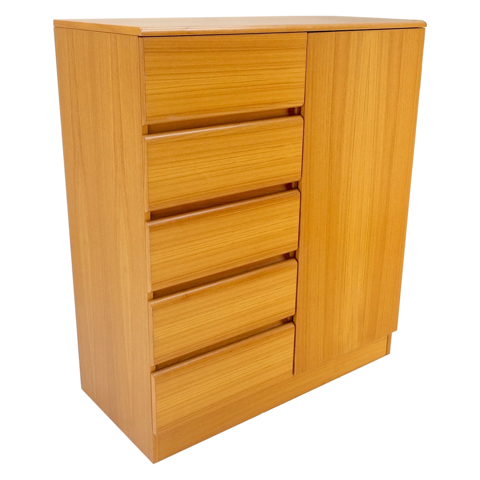 Armadietto danese in teak moderno del metà del secolo con 5 cassetti e ripiani
